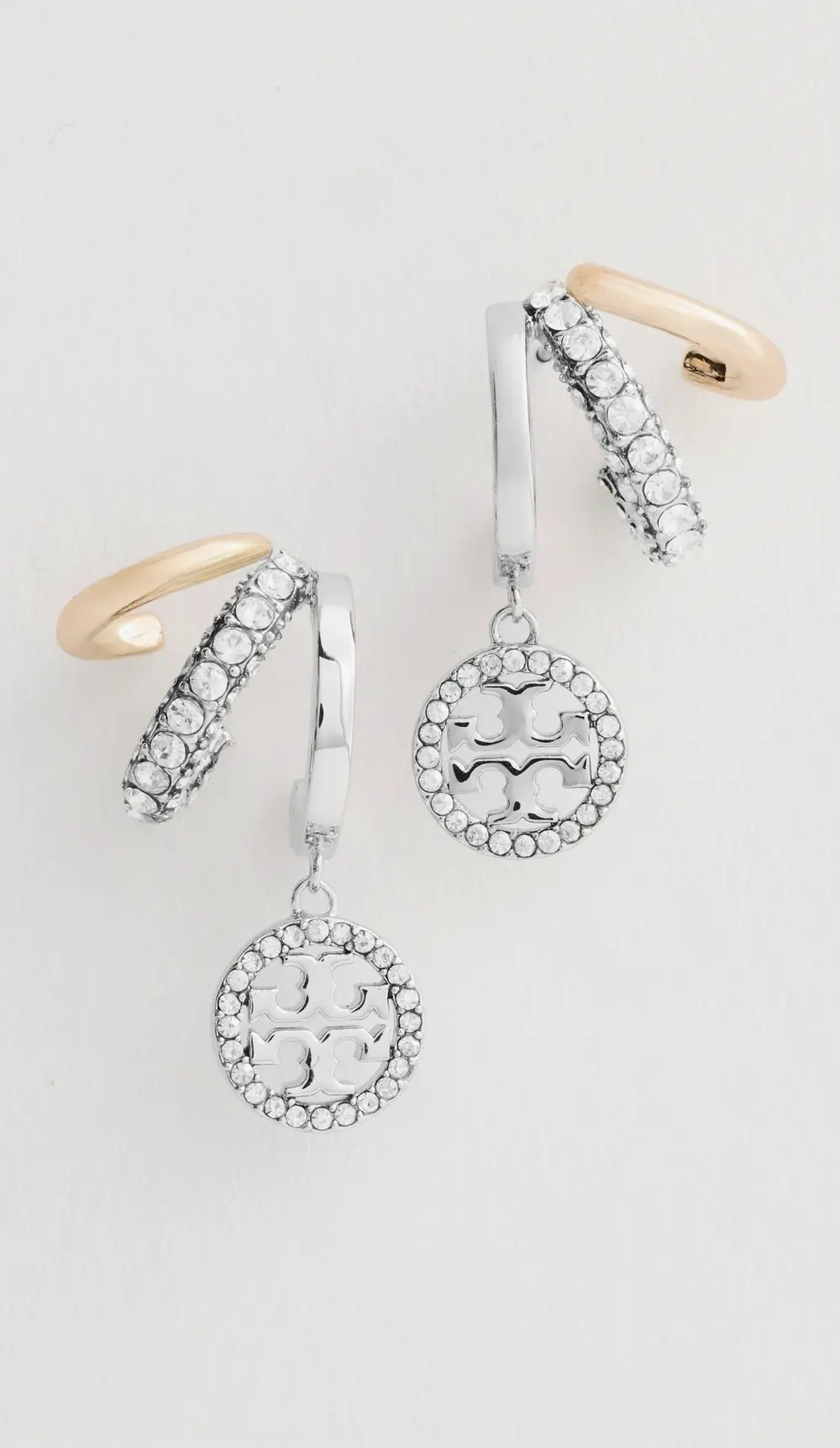 Tory Burch Icon Pavé Triple Hoop Earrings