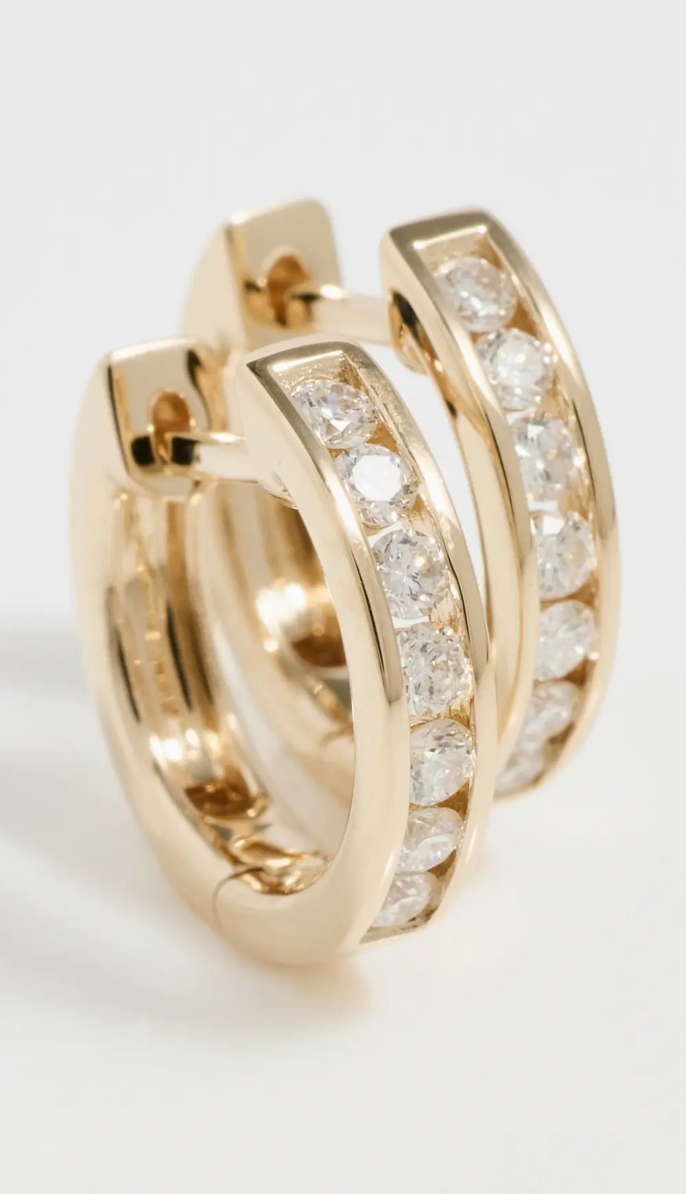 EF Collection 14k Gold Channel Set Round Diamond Huggie Earrings