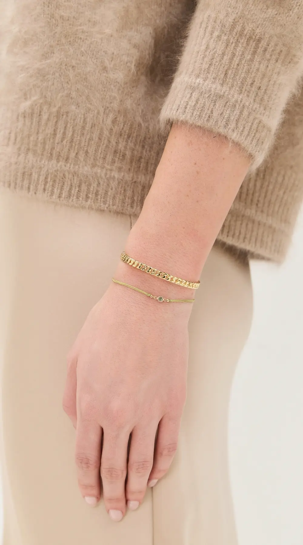 Zoe Chicco 14k Gold Floating Emerald on Light Green Cord Bracelet