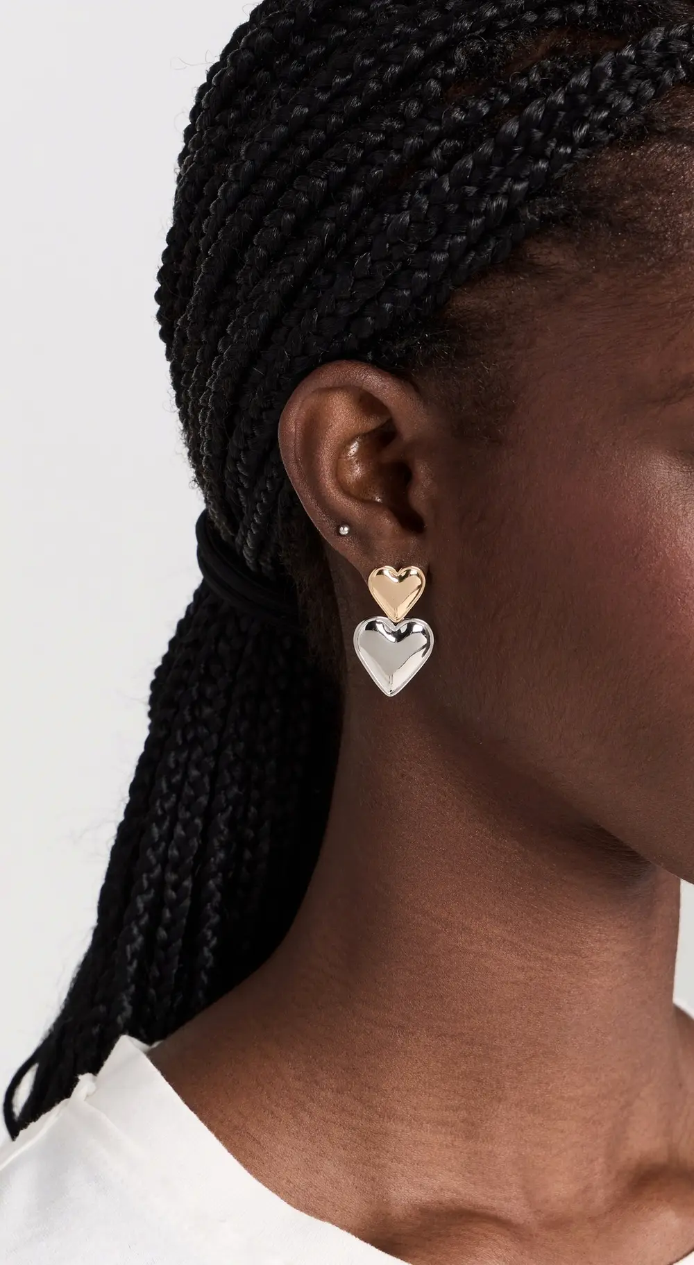 By Adina Eden Two Tone Double Heart Drop Stud Earrings