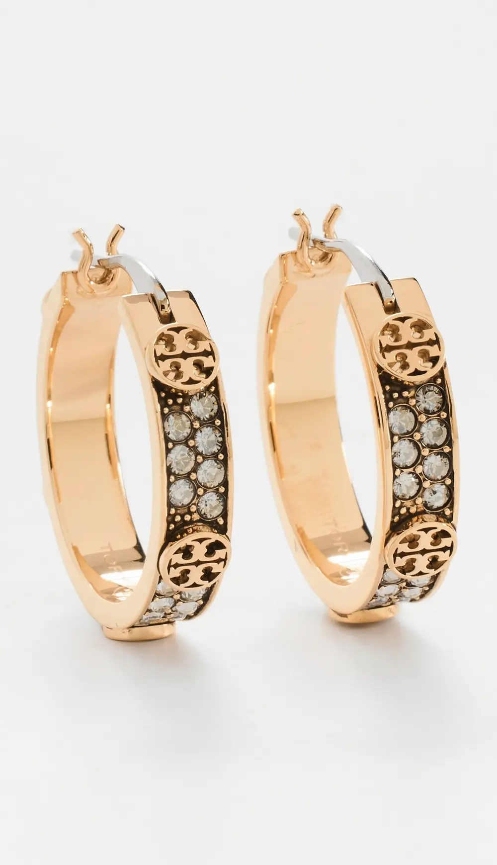 Tory Burch Small Icon Pave Hoop Earrings