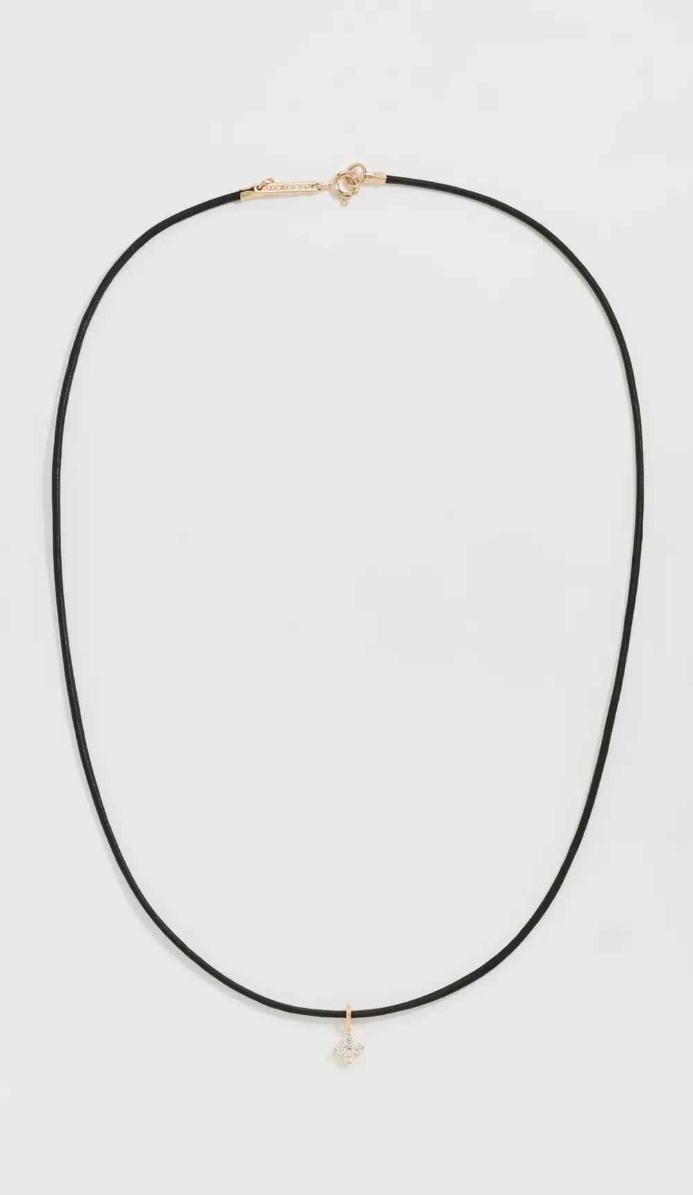 Zoe Chicco 14k Gold Quad Prong Set Diamond Pendant on Black Leather Cord Necklace