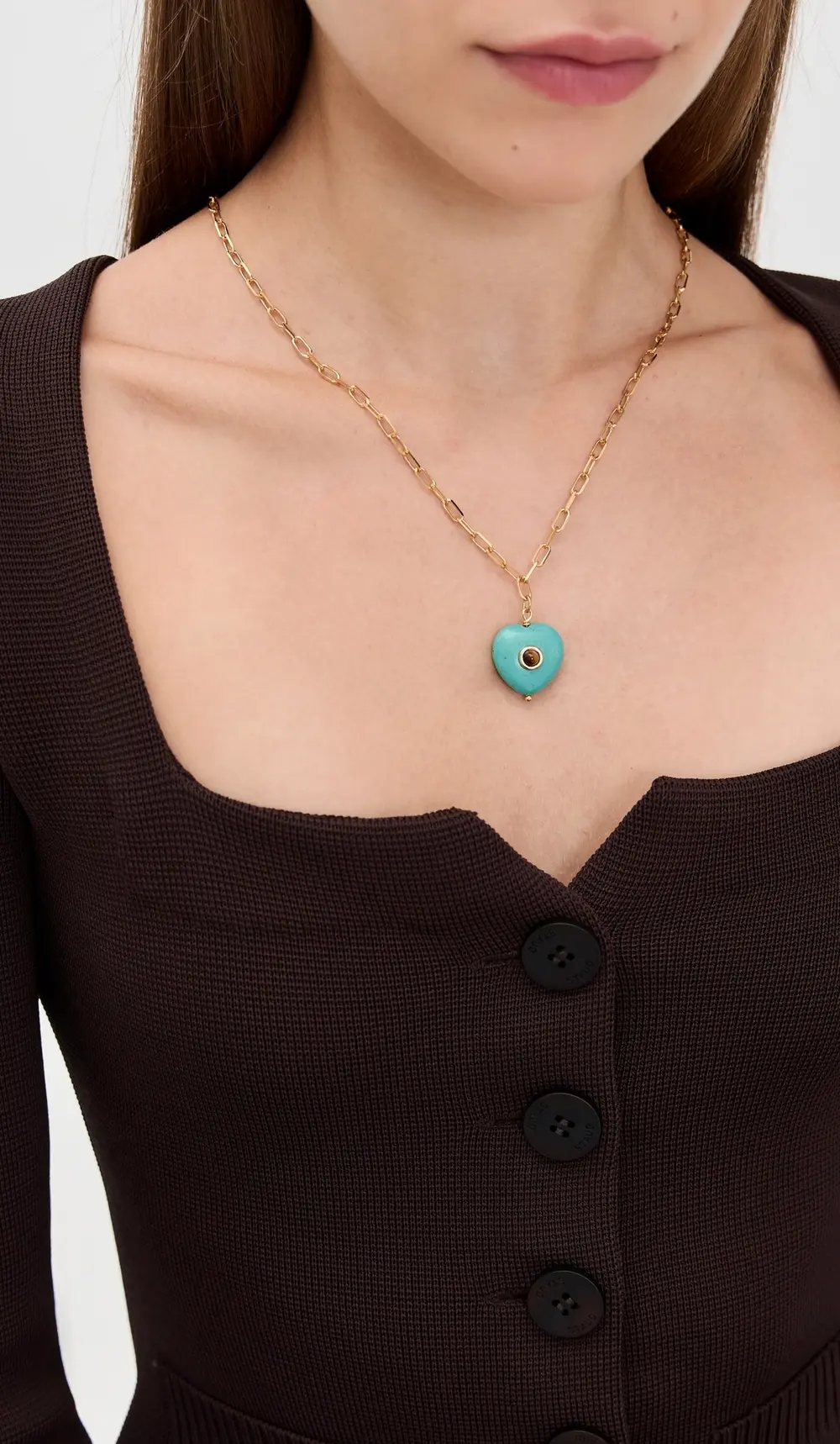 MAYAMAR Paperclip Turquoise Stone Heart Necklace