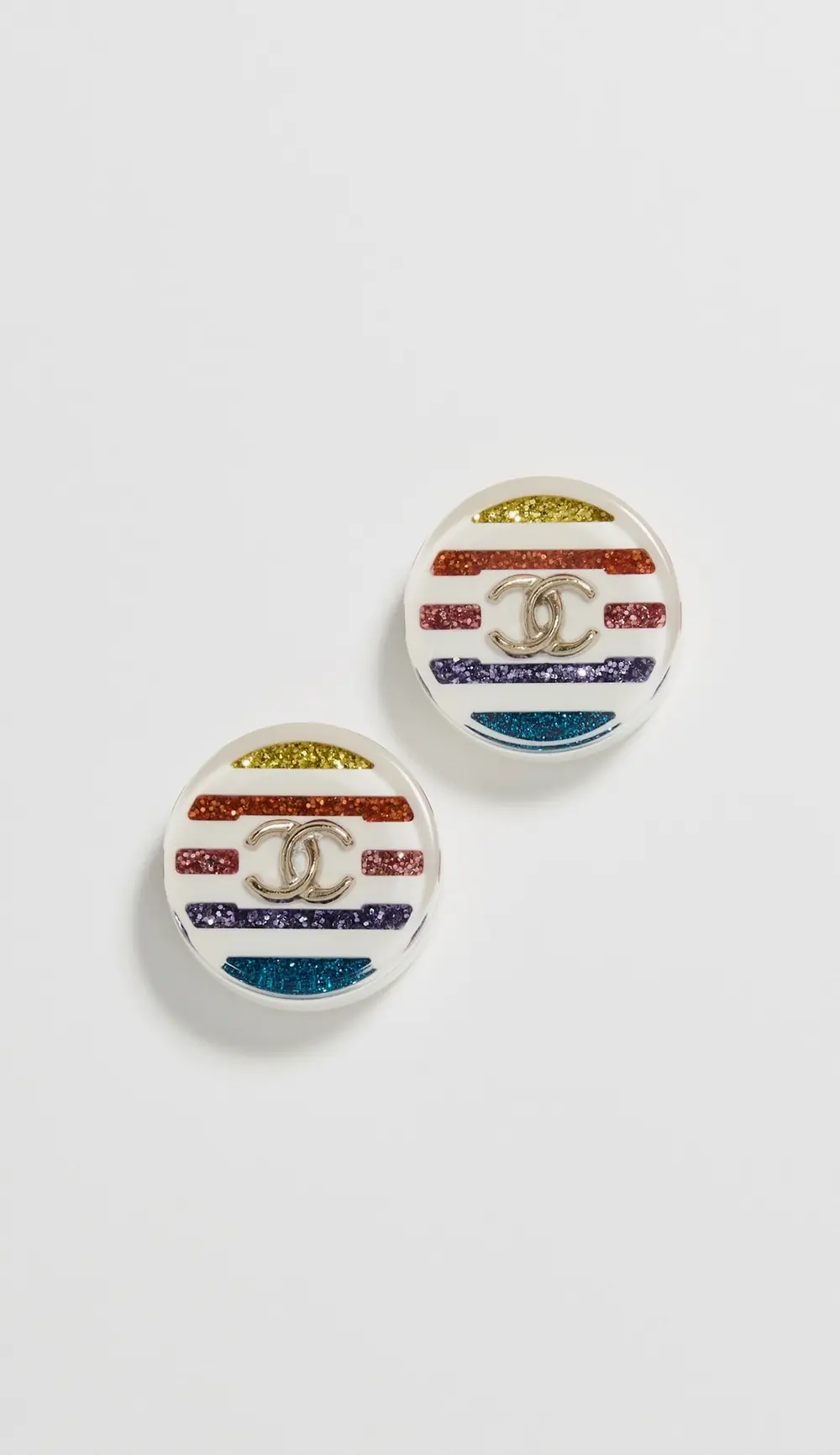 What Goes Around Comes Around Chanel Multi Acrylic CC Button Earrings