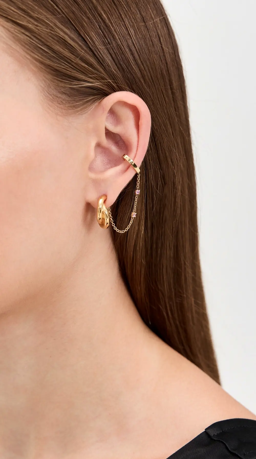 Isa Grutman Pink Sapphire Chain Ear Cuff with Loop