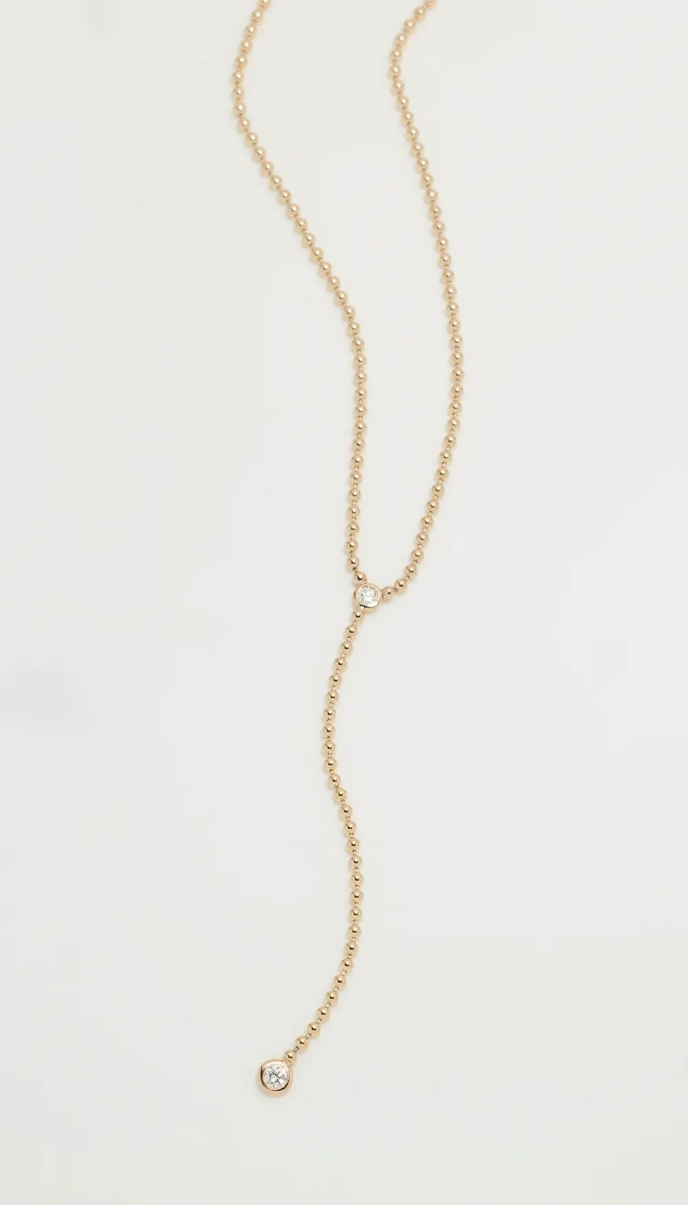Zoe Chicco 14k Gold Bead Chain Lariat with Floating Diamonds Necklace