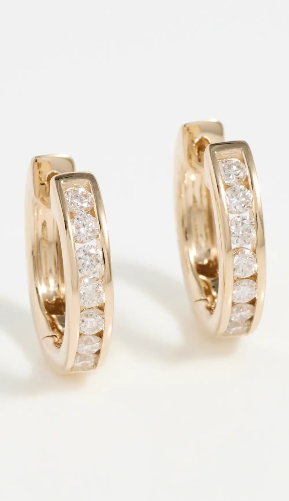 EF Collection 14k Gold Channel Set Round Diamond Huggie Earrings