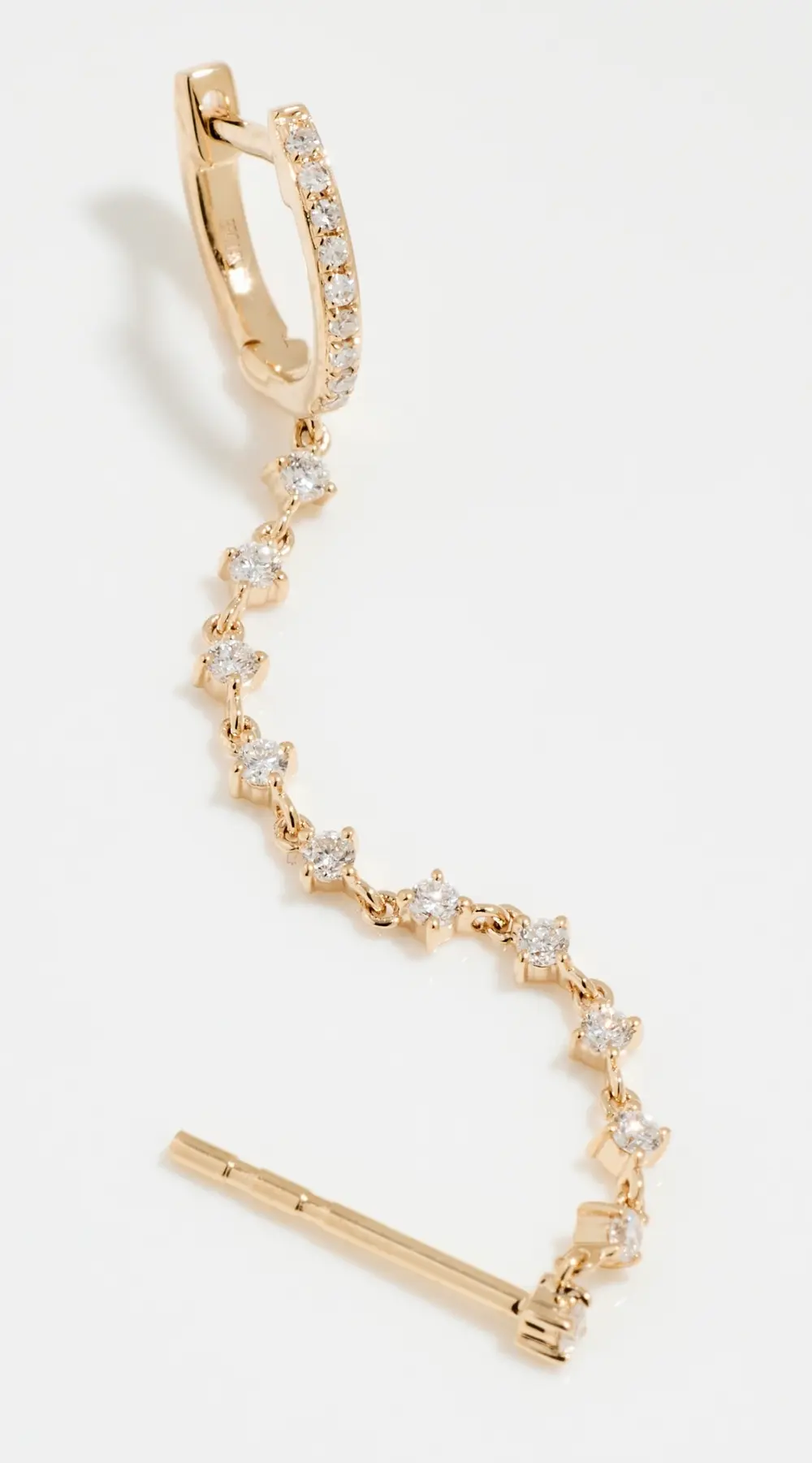 EF Collection Diamond Mini Huggie and Prong Set Chain Stud Earring