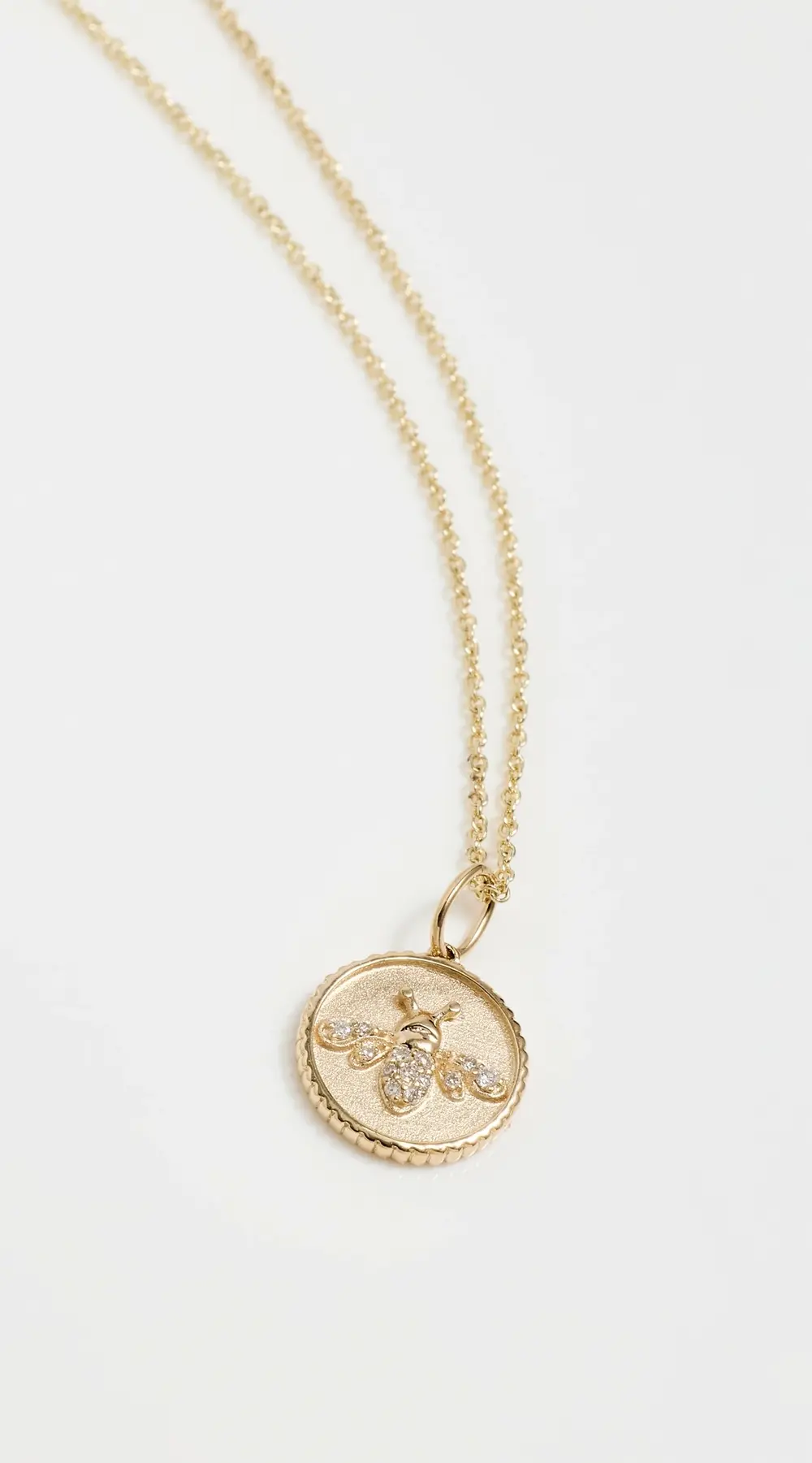 Sydney Evan 14k Tiny Pave Bee Coin Charm Necklace