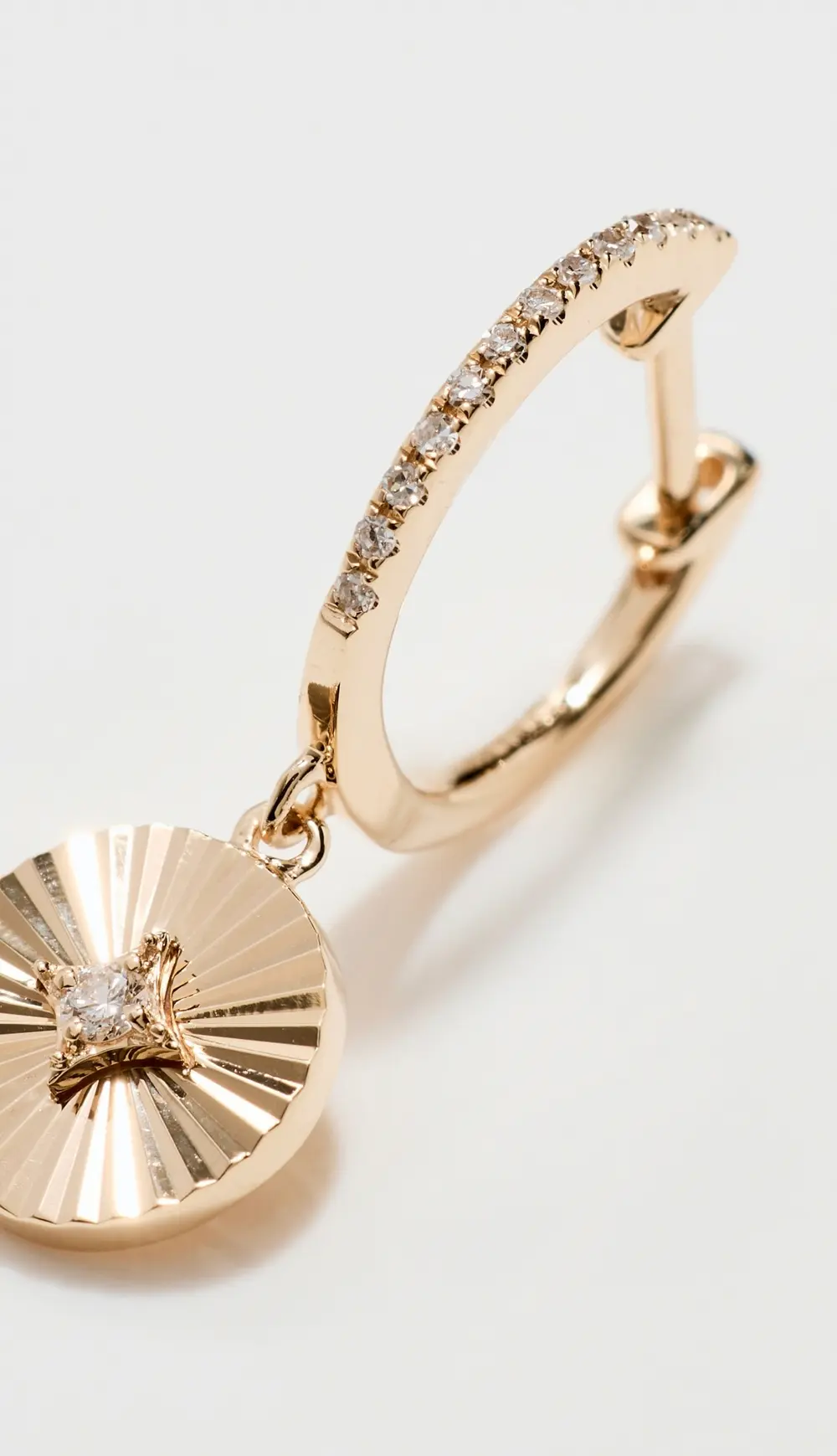 EF Collection 14k Gold & Diamond Fluted Disc Drop Huggies