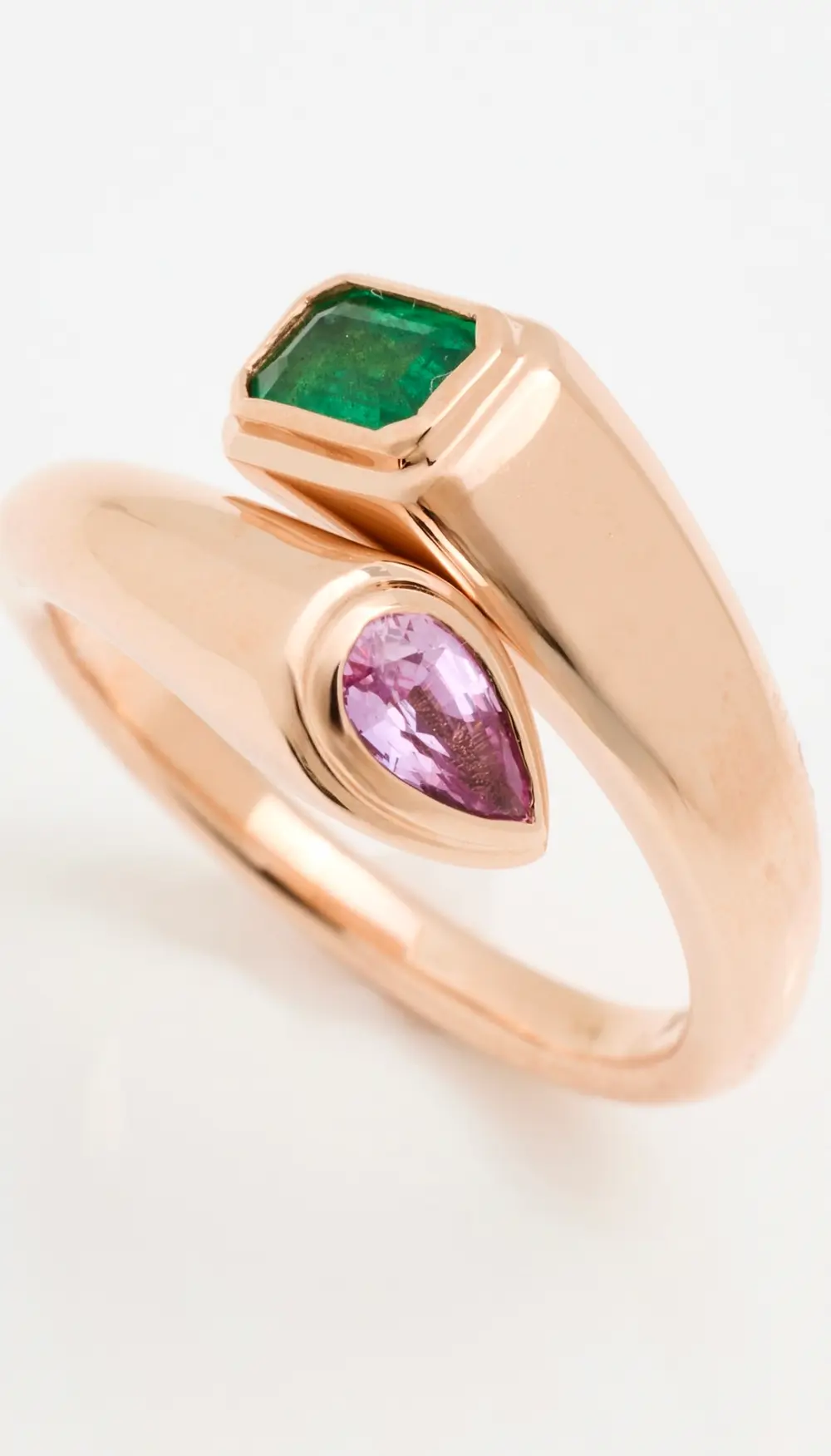 SHAY 18k Emerald and Pink Sapphire Bypass Pinky Ring