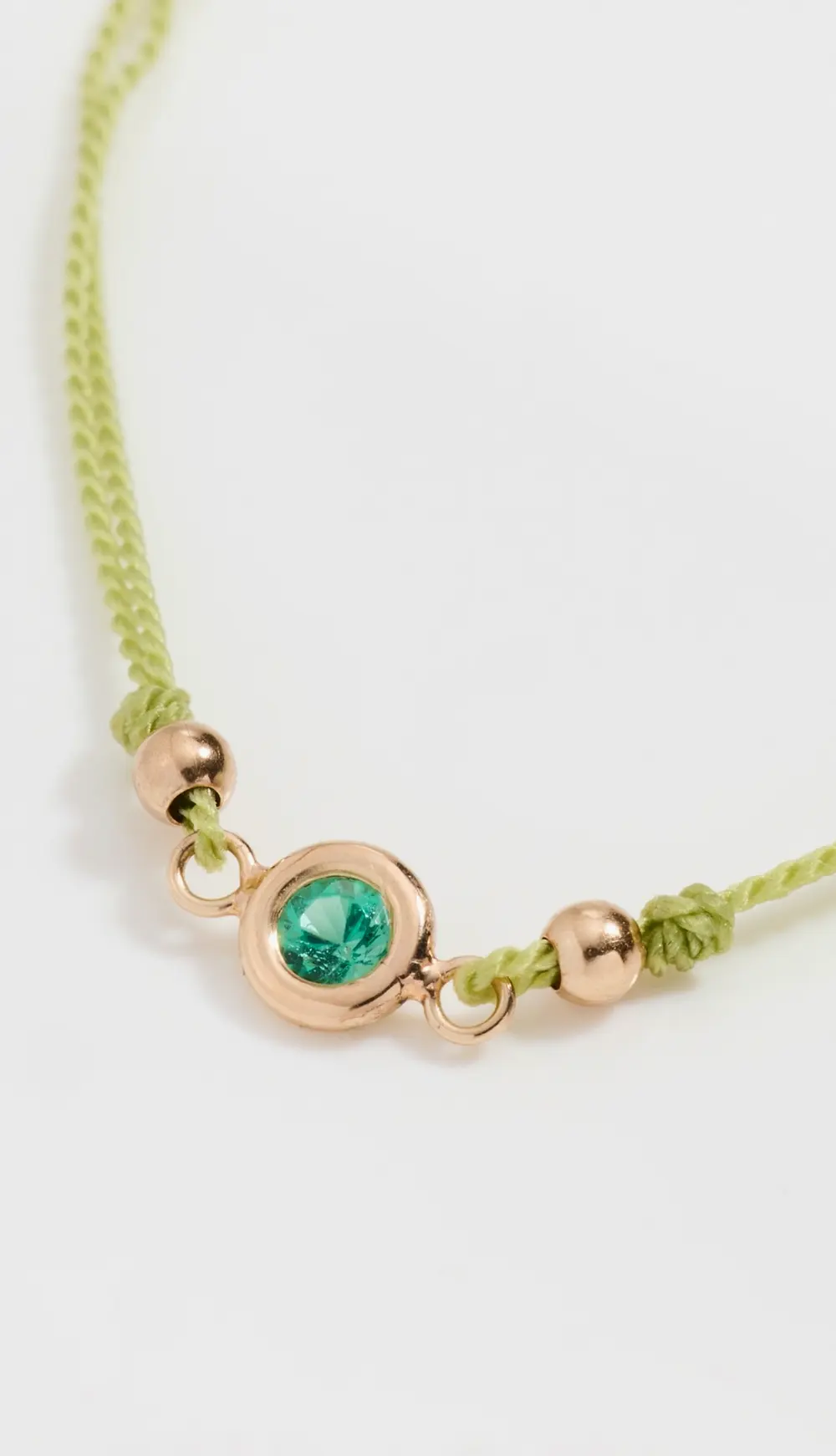 Zoe Chicco 14k Gold Floating Emerald on Light Green Cord Bracelet
