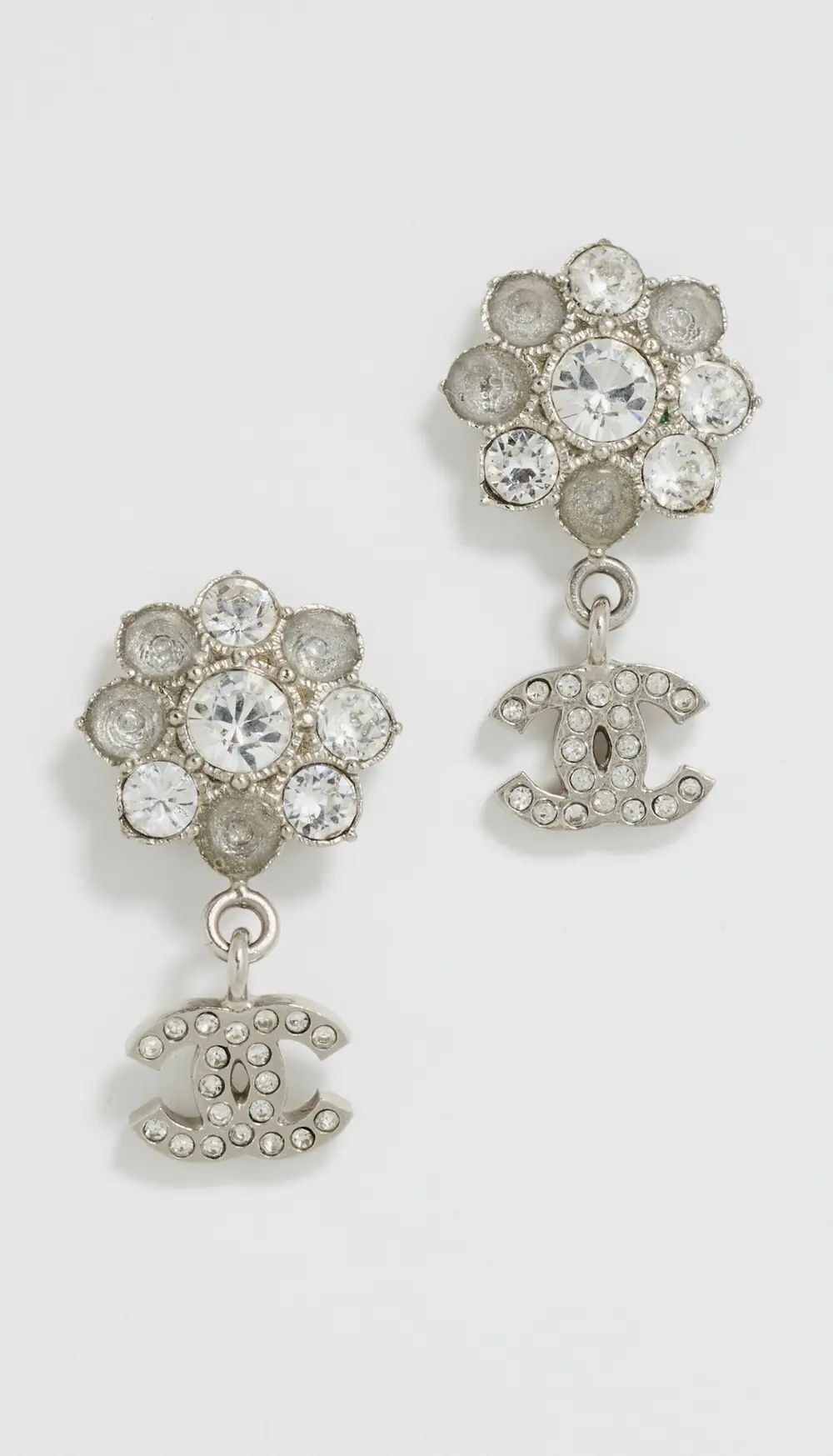 What Goes Around Comes Around Chanel Silver Crystal CC Cluster Earrings