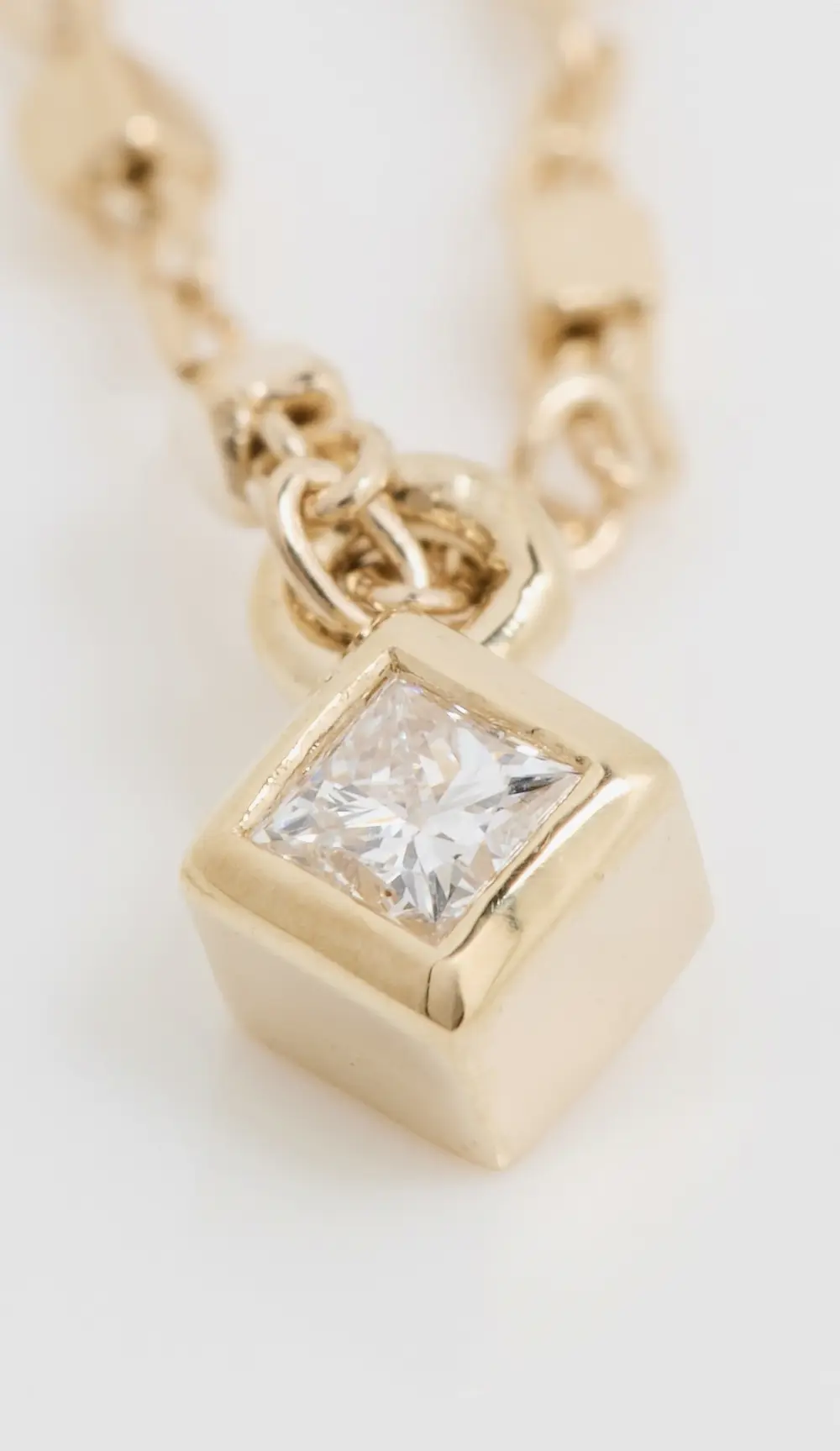 Zoe Chicco 14k Gold Prong Diamond Square Bead Chain Huggie Single Earring with Diamond Drop