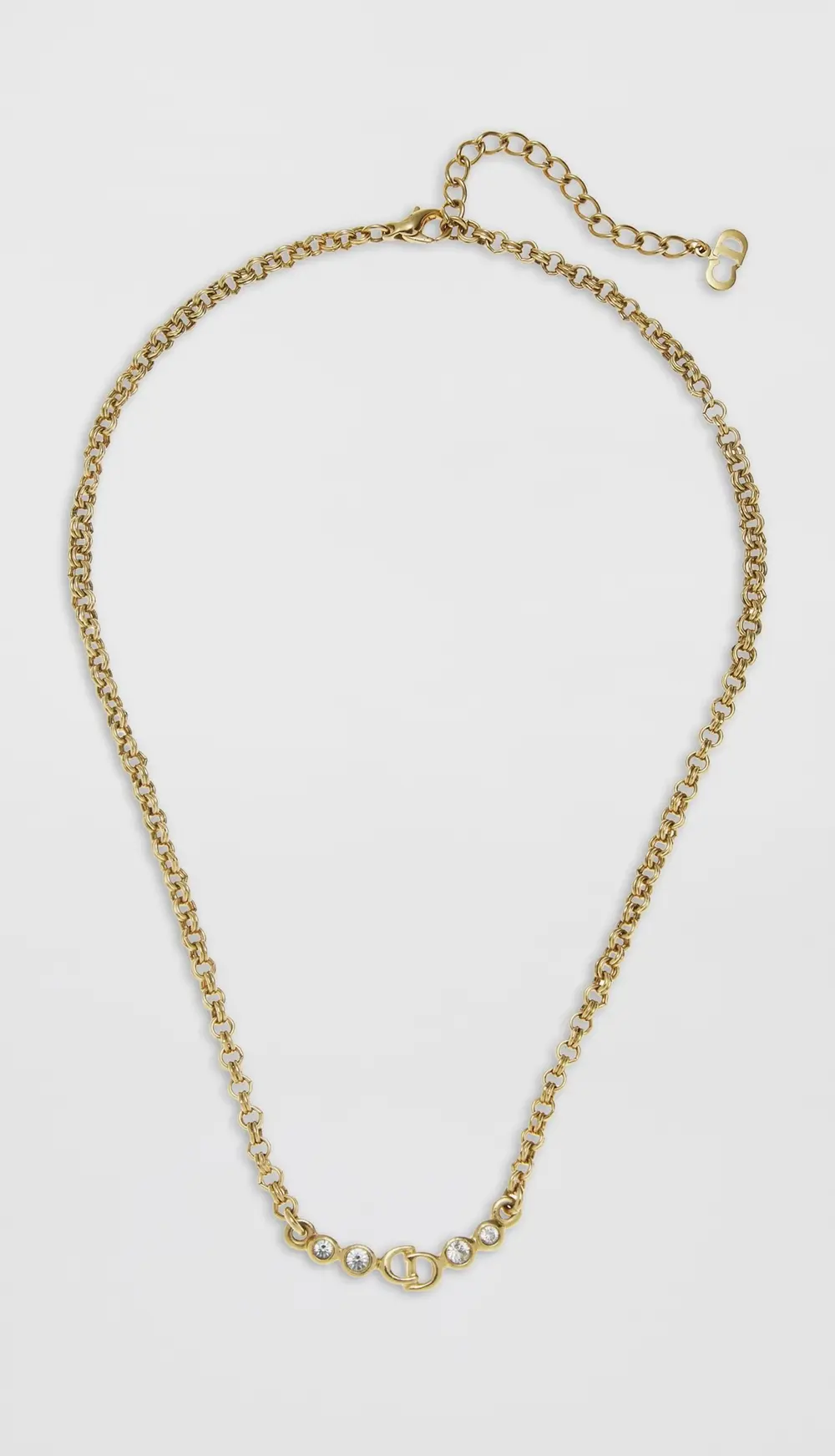 What Goes Around Comes Around Dior Gold Crystal CD Necklace