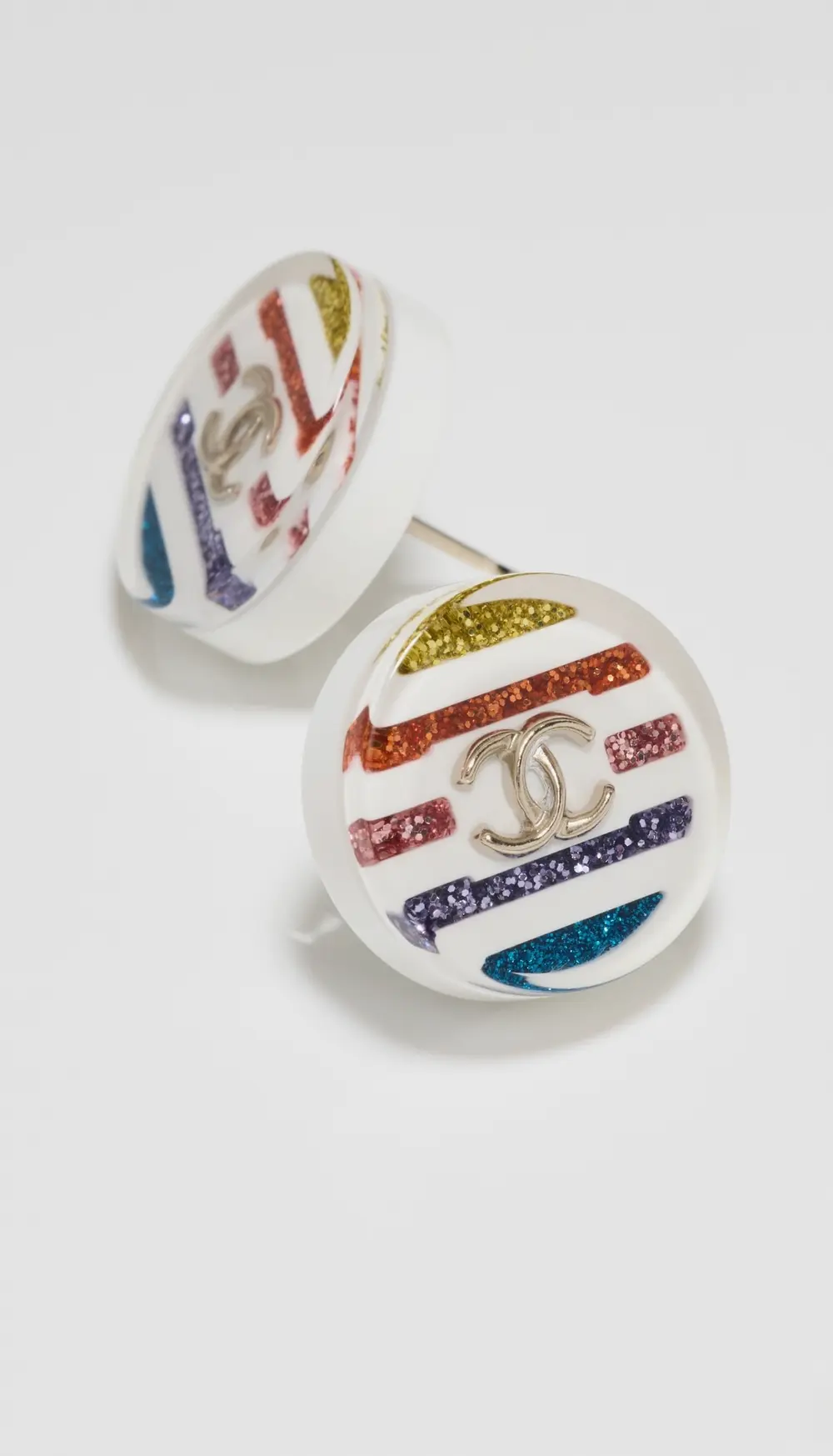 What Goes Around Comes Around Chanel Multi Acrylic CC Button Earrings