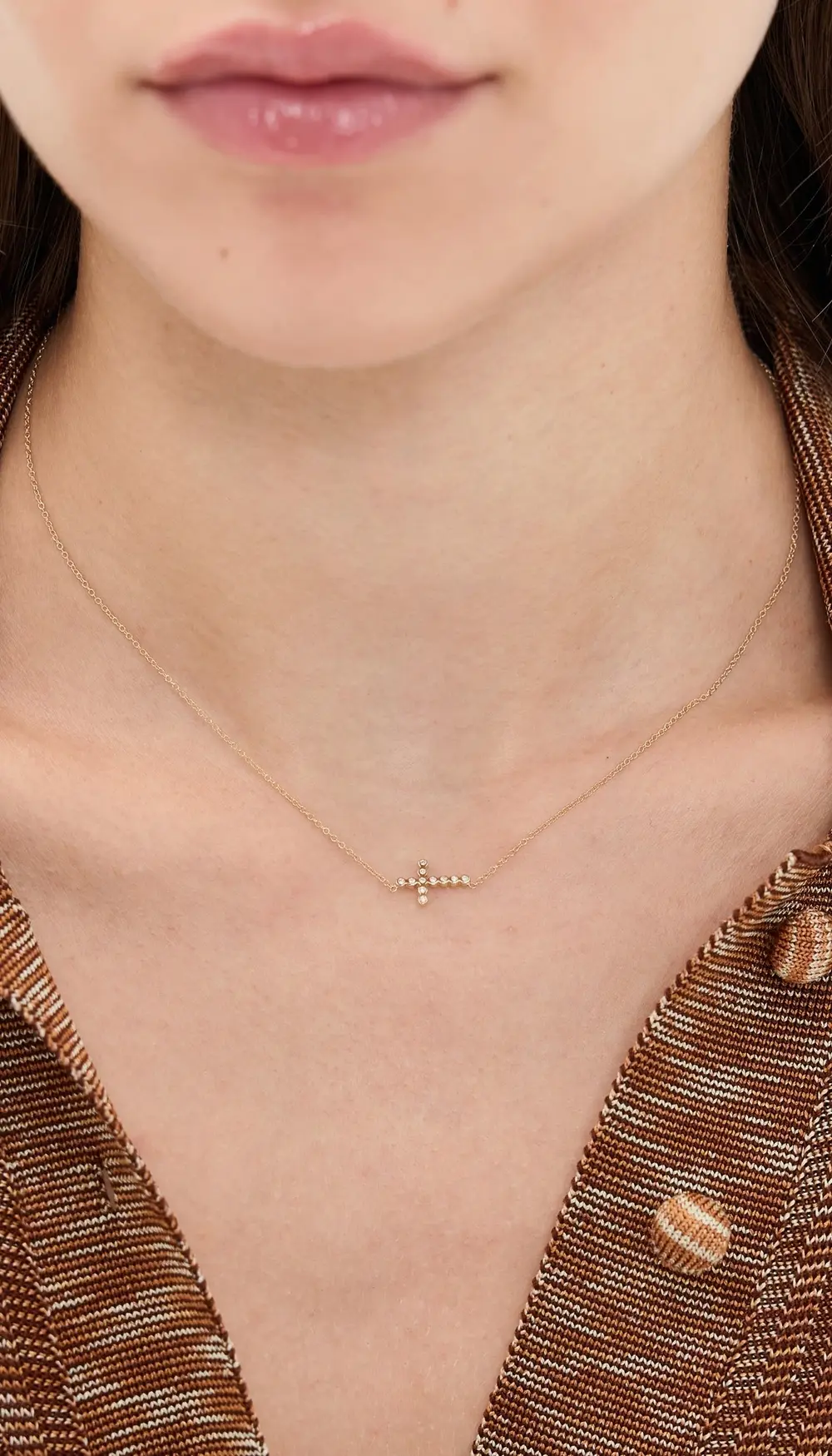 Zoe Chicco 14k Gold Bezel Diamond Cross Necklace