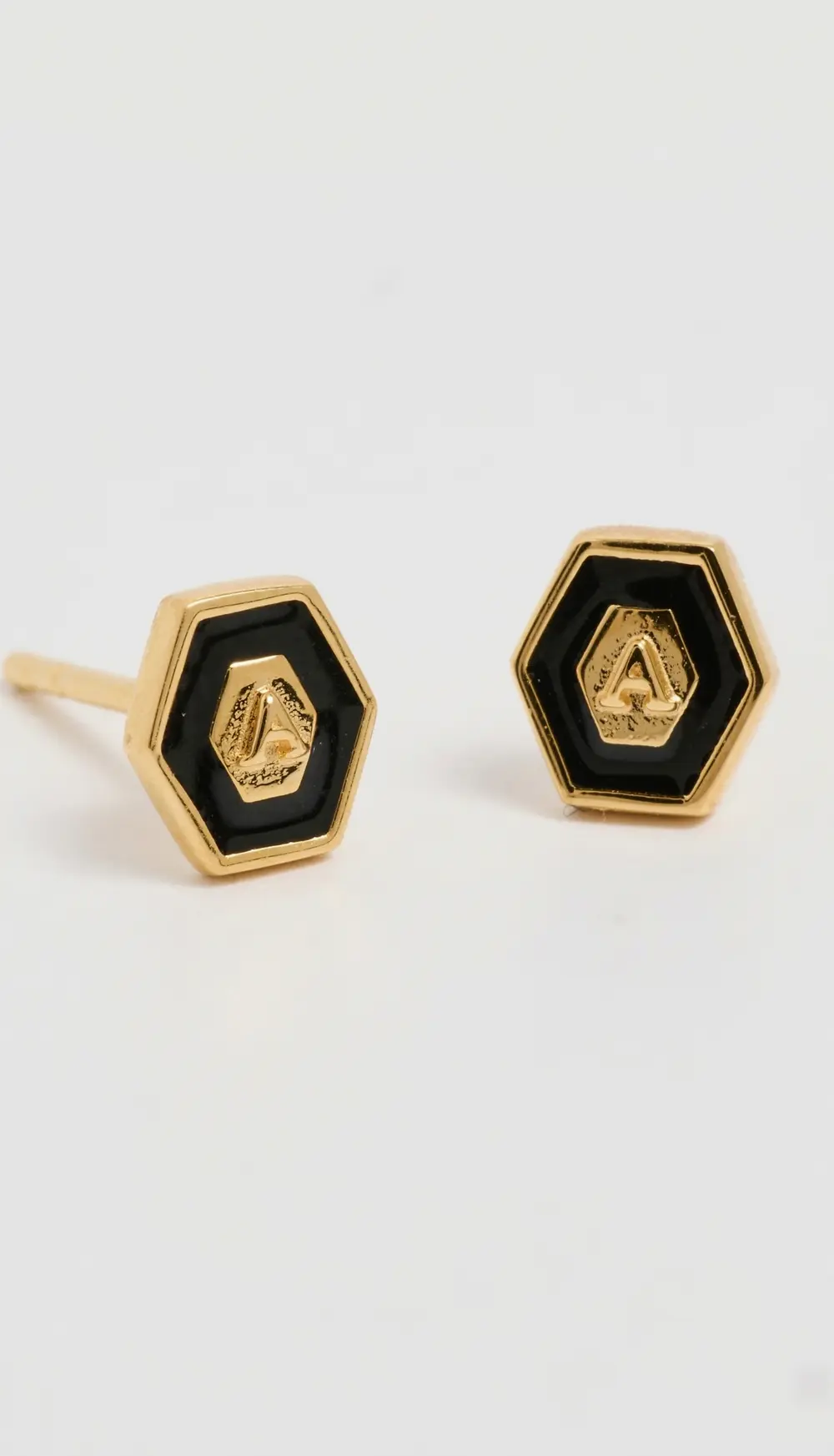 Gwen Beloti Initial Hex Stud Earrings