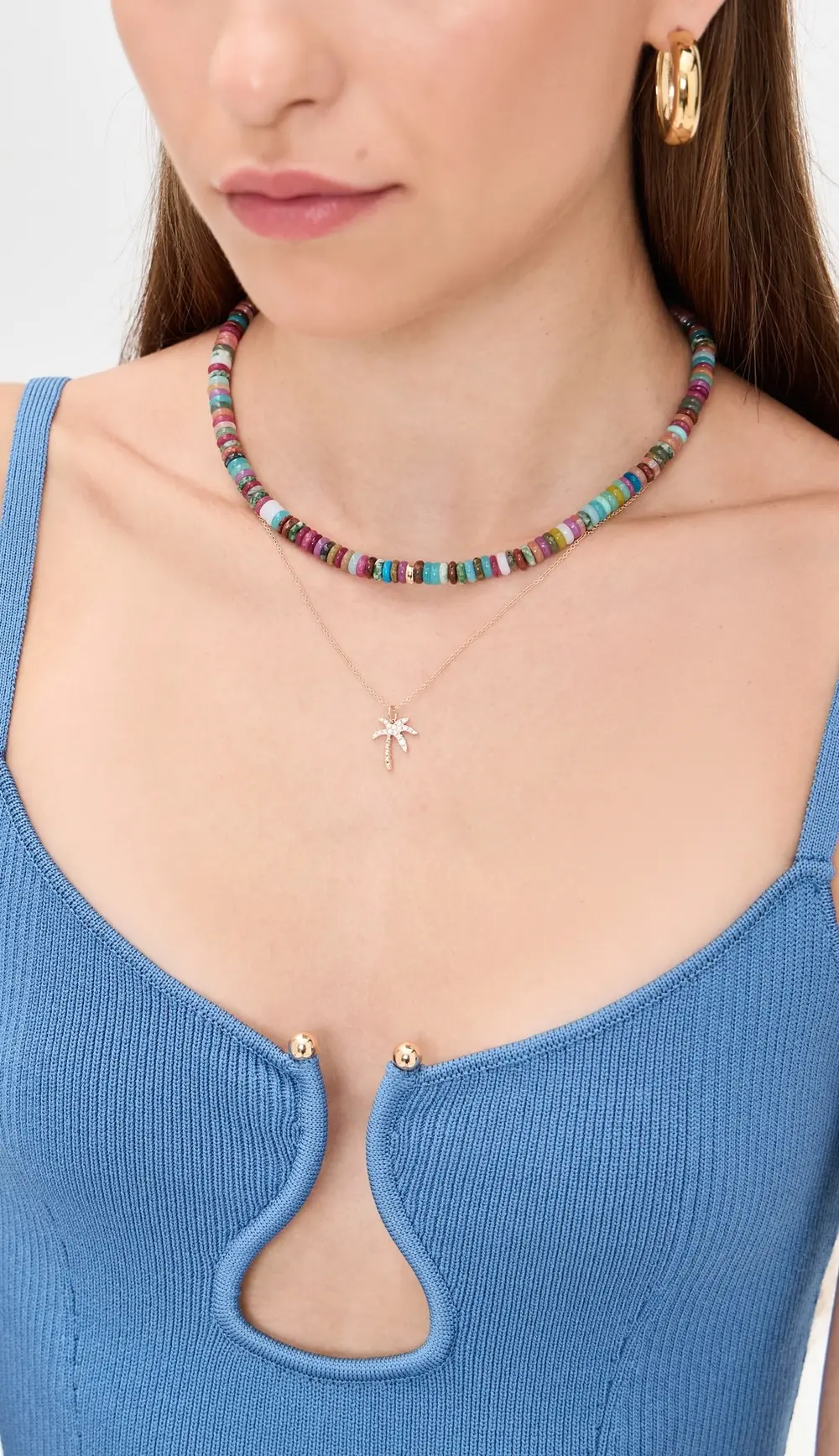EF Collection 14k Jumbo Multi Gemstone Bead Necklace