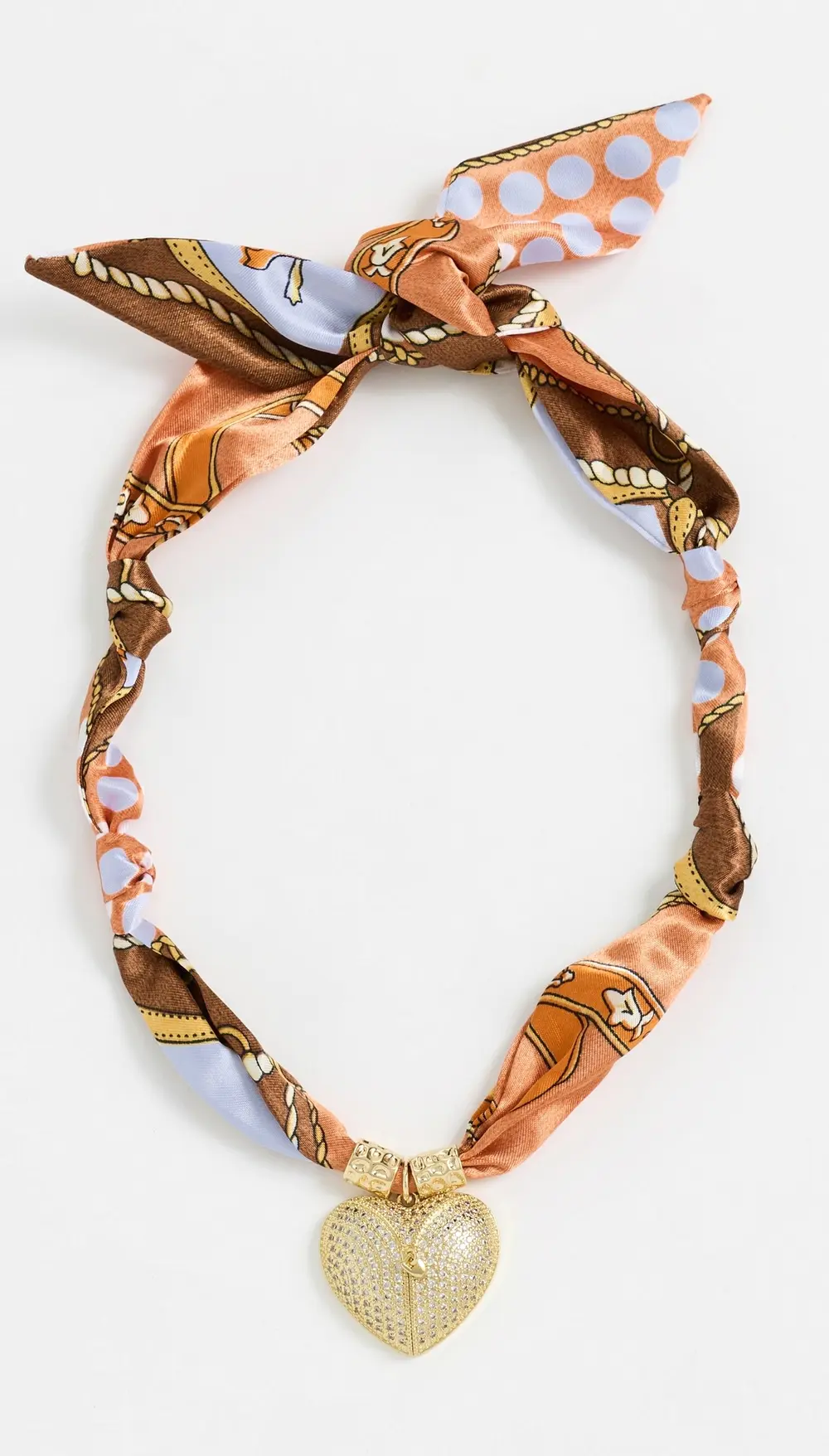 By Adina Eden Puffy Cubic Zirconia Heart Satin Scarf Necklace