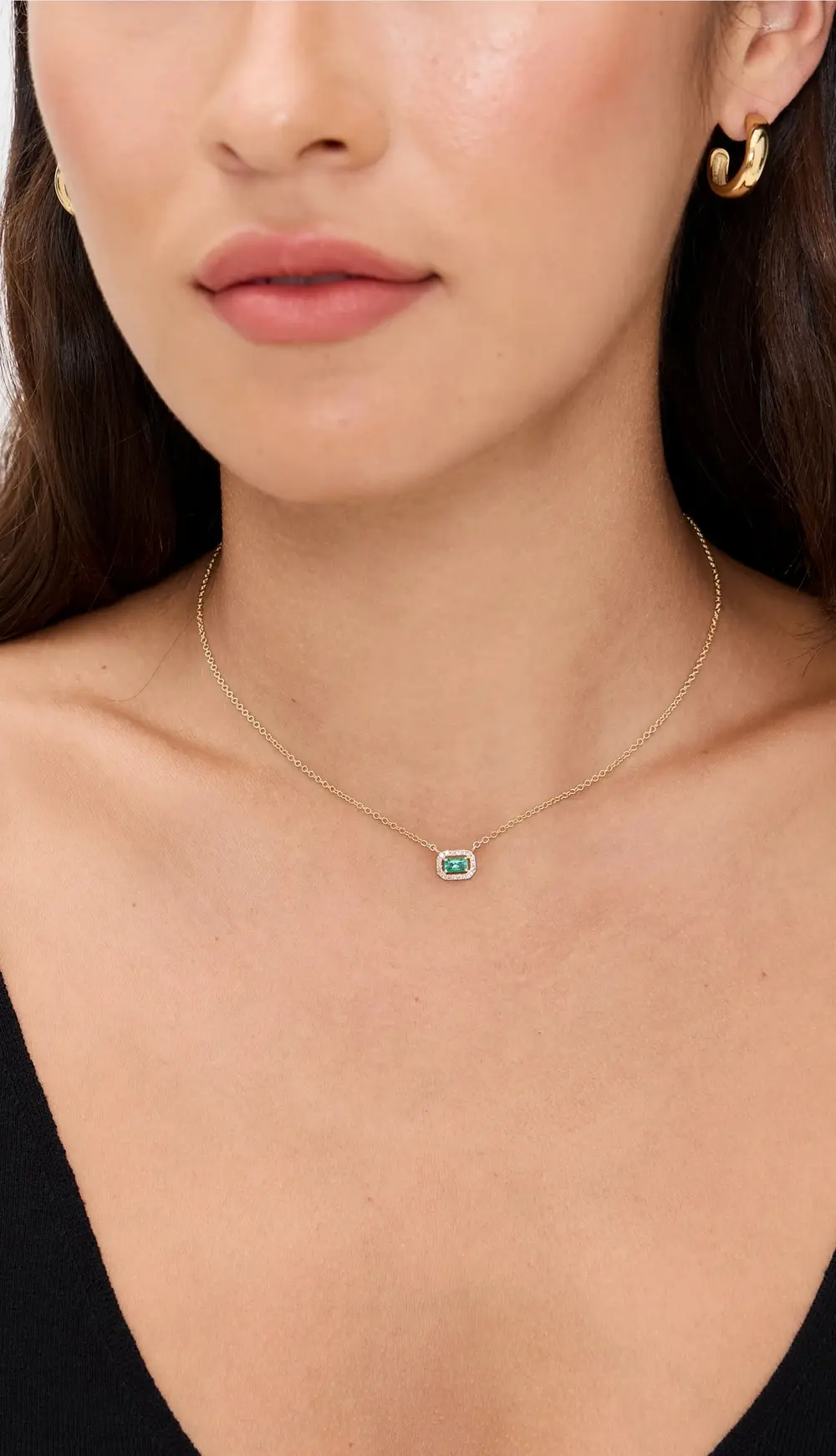 SHAY 18k Emerald & Diamond Halo Necklace On Cable