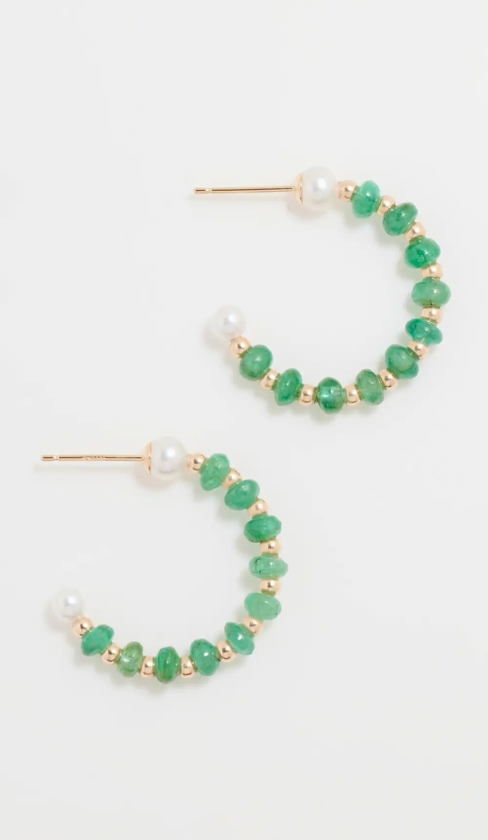 JIA JIA 14k Small Emerald Pearl Bead Hoop Earrings