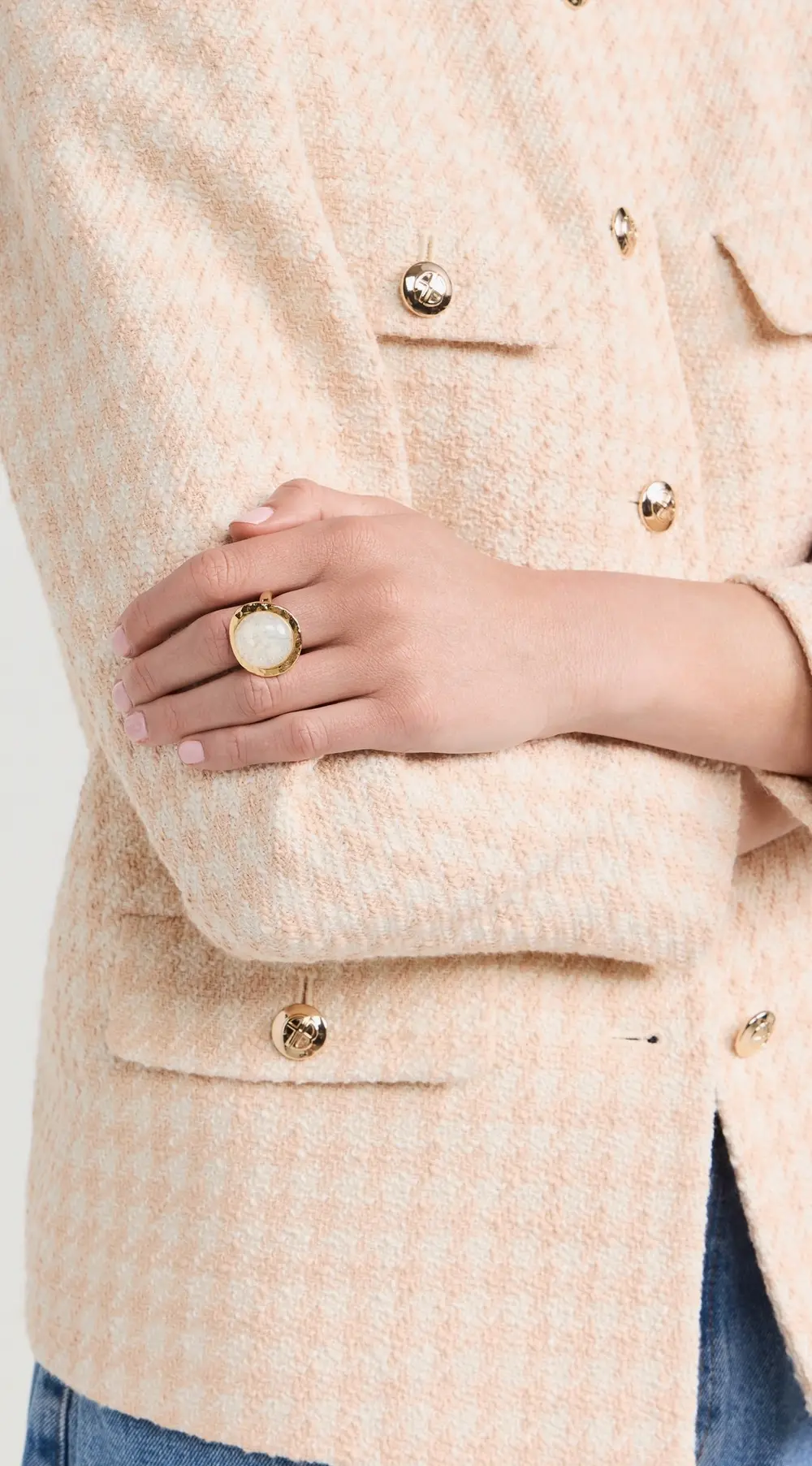 Kenneth Jay Lane Gold Button White Opal Adjustable Ring