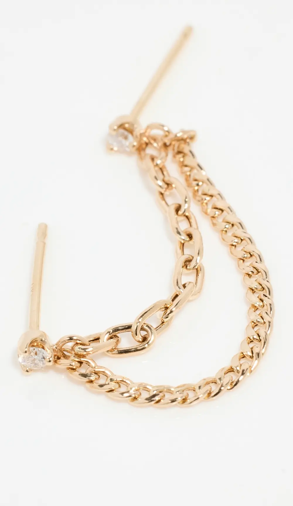 Zoe Chicco 14k 2mm Diamonds with 2 Hanging Chains Earring