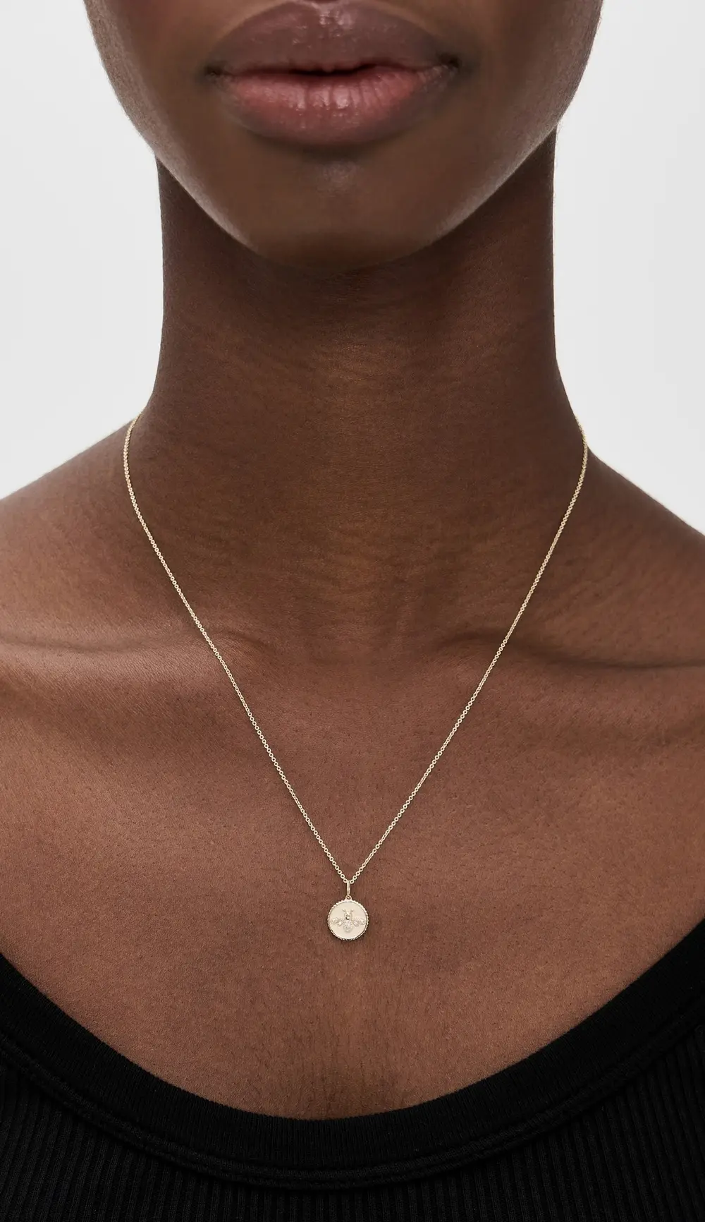 Sydney Evan 14k Tiny Pave Bee Coin Charm Necklace