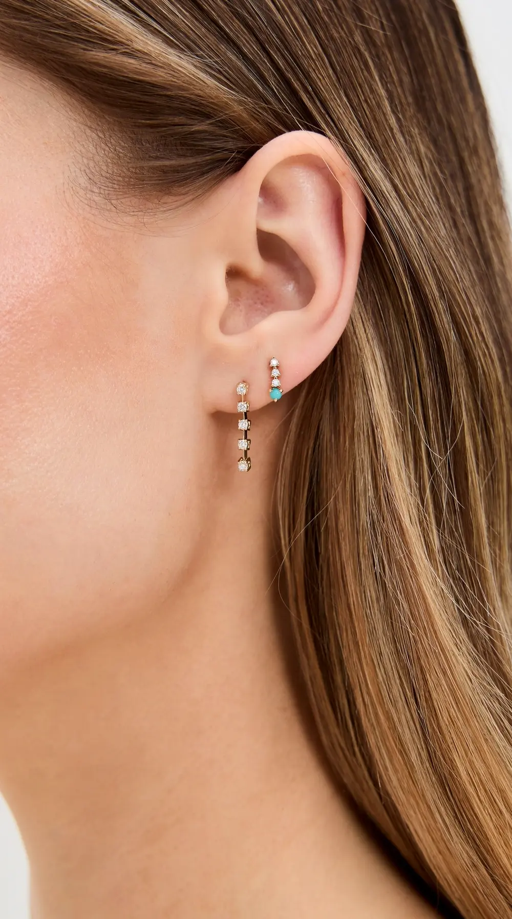 Zoe Chicco 14k Gold Diamond Drop Tennis Earrings with Prong Set Turquoise