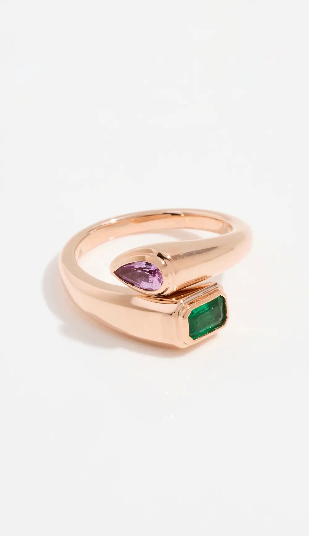 SHAY 18k Emerald and Pink Sapphire Bypass Pinky Ring