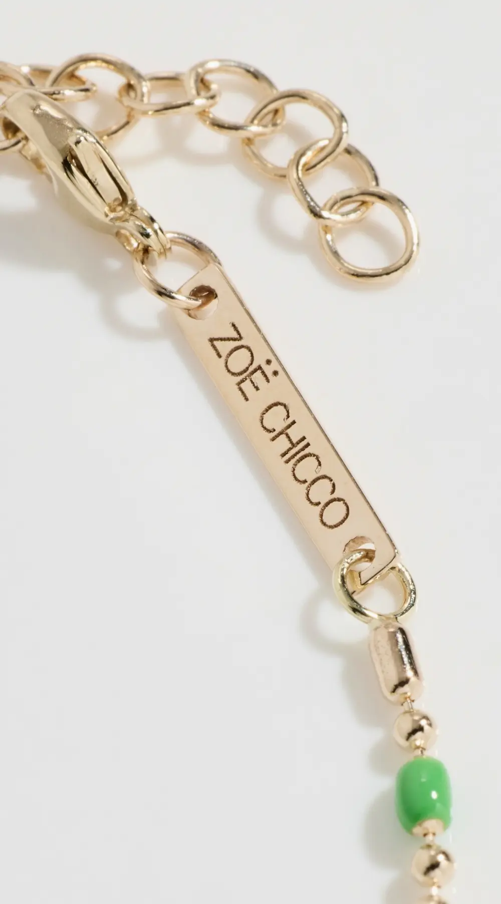 Zoe Chicco 14k Gold & Green Enamel Bar and Bead Chain Bracelet