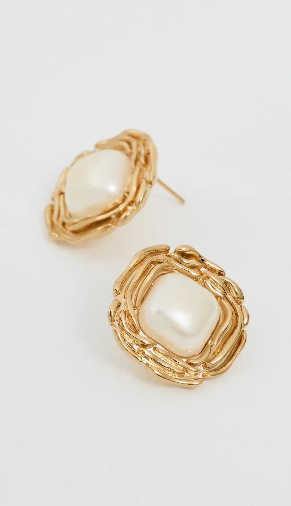 By Adina Eden Textured Frame Pearl Stud Earrings