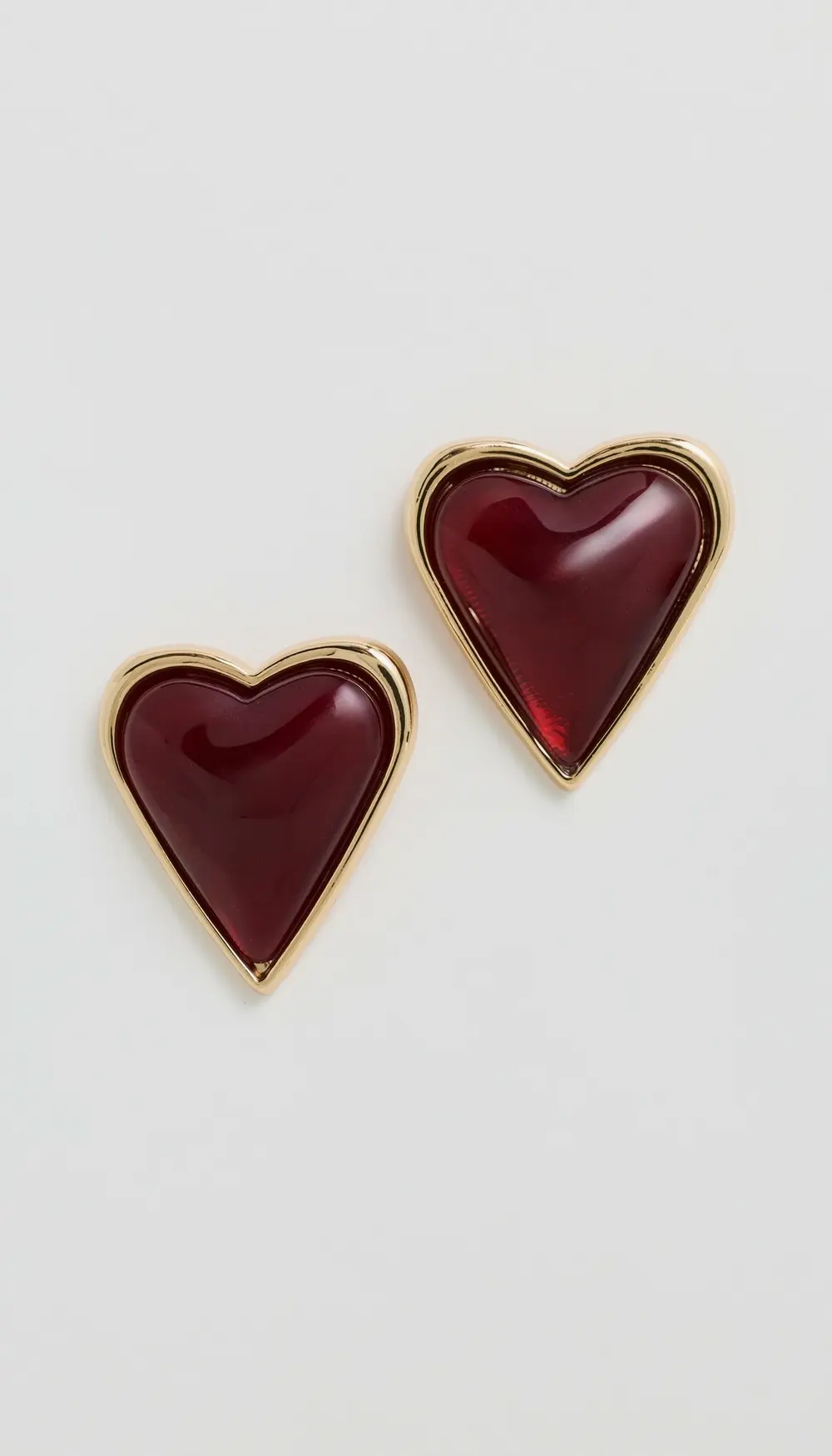 By Adina Eden Crimson Red Heart Bezel Stone Stud Earrings