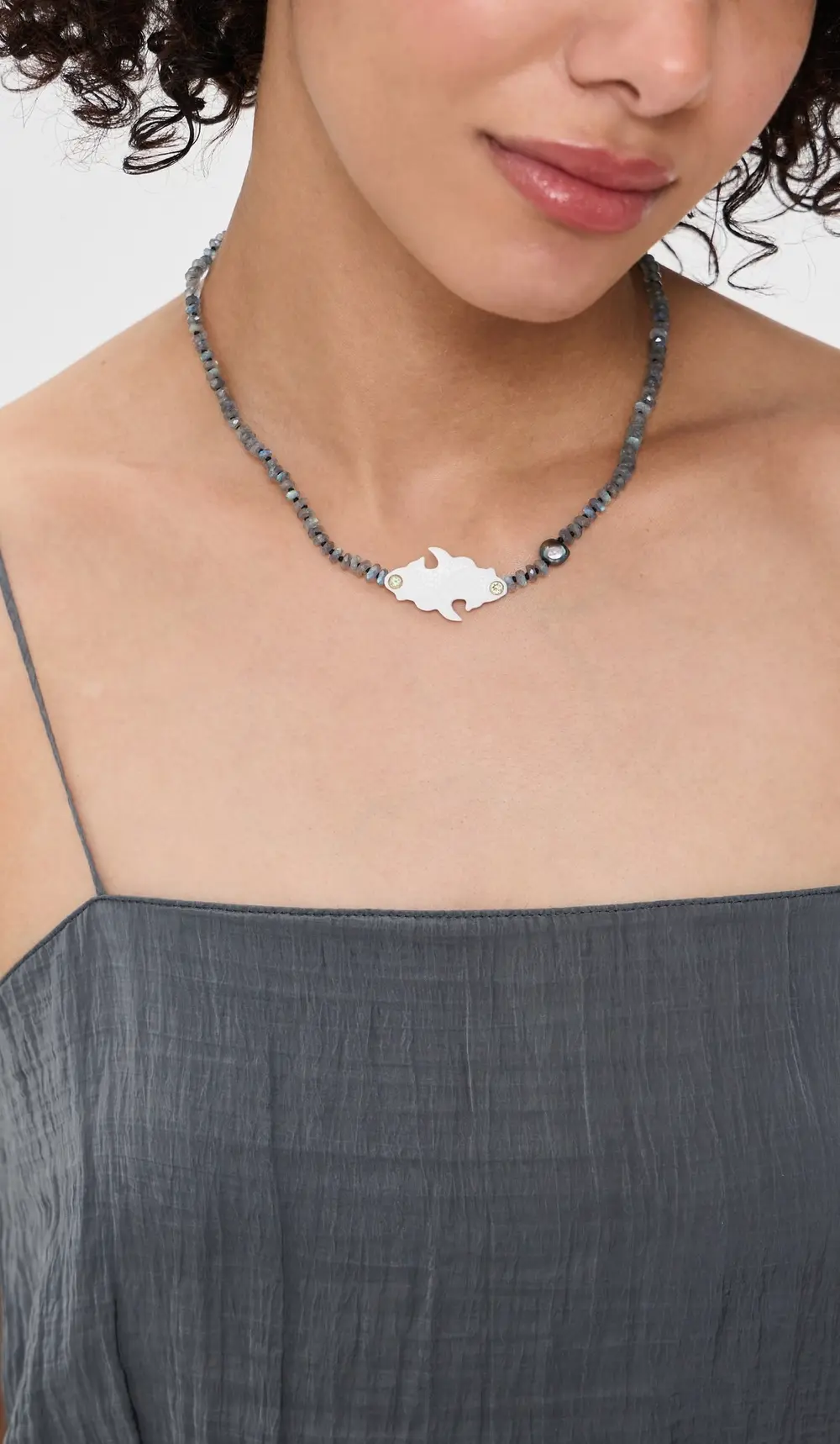 Chan Luu Carved Bone Fish Labradorite Beaded Necklace