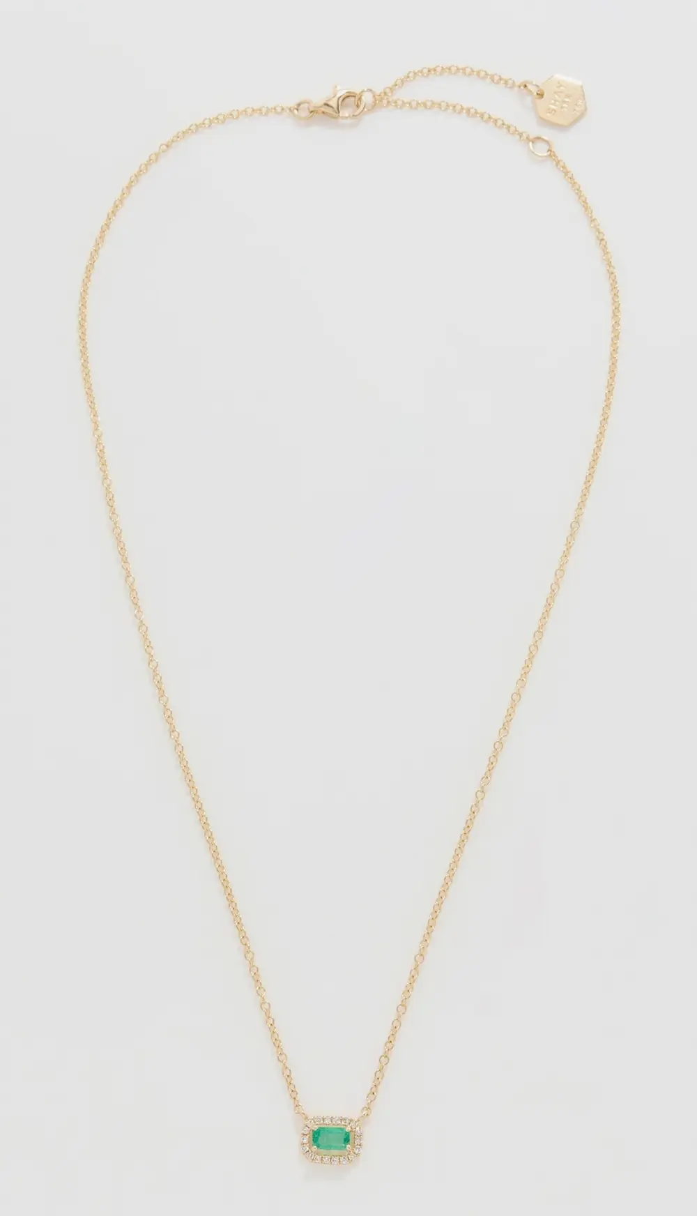 SHAY 18k Emerald & Diamond Halo Necklace On Cable