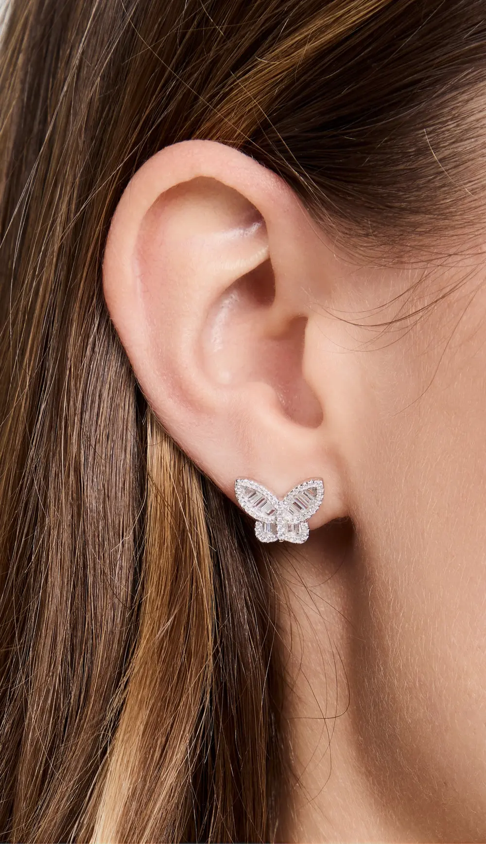 By Adina Eden Pave Baguette Butterfly Stud Earrings
