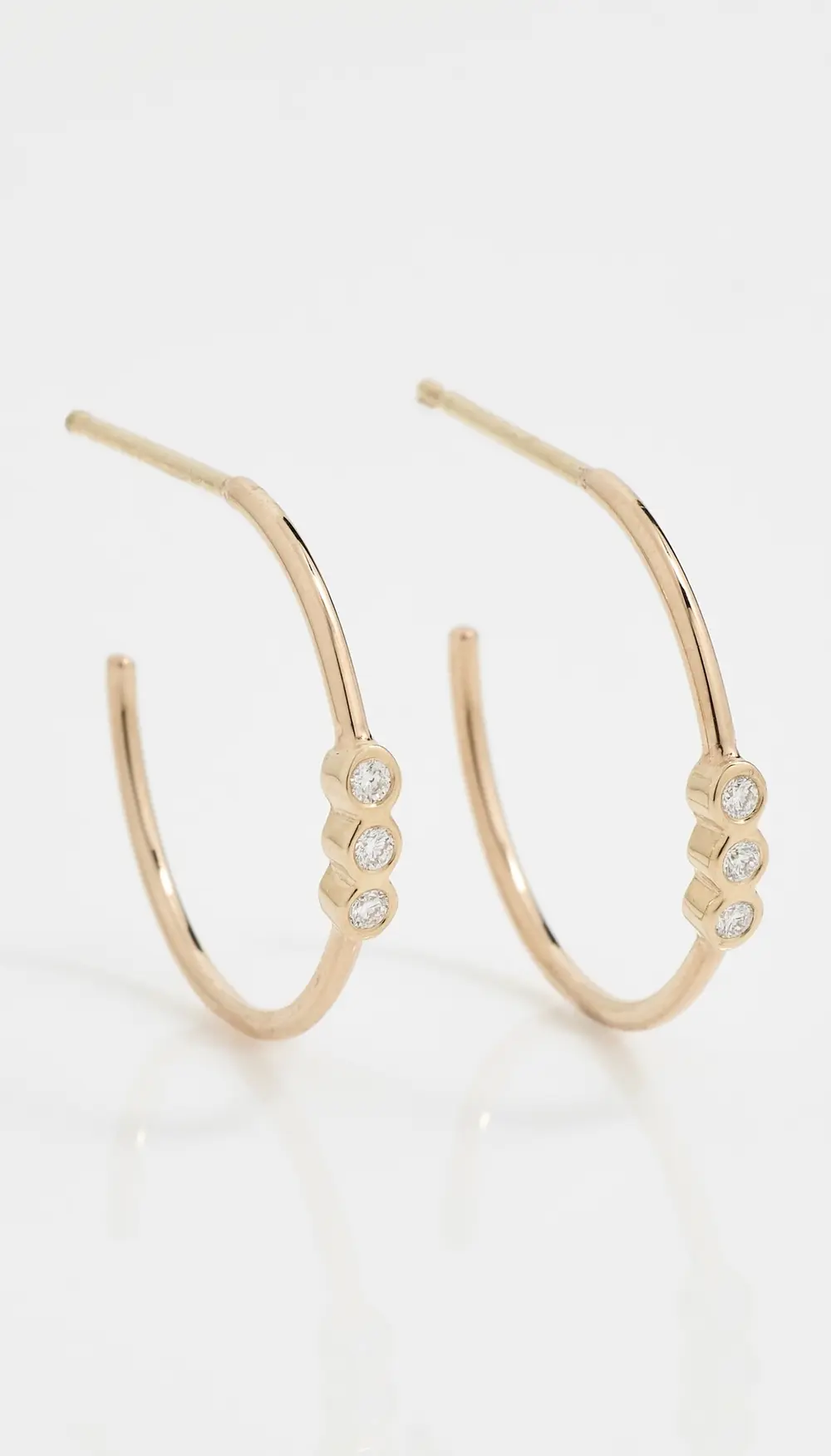 Zoe Chicco 14k Gold 3 Bezel Set Diamond Hoop Earrings