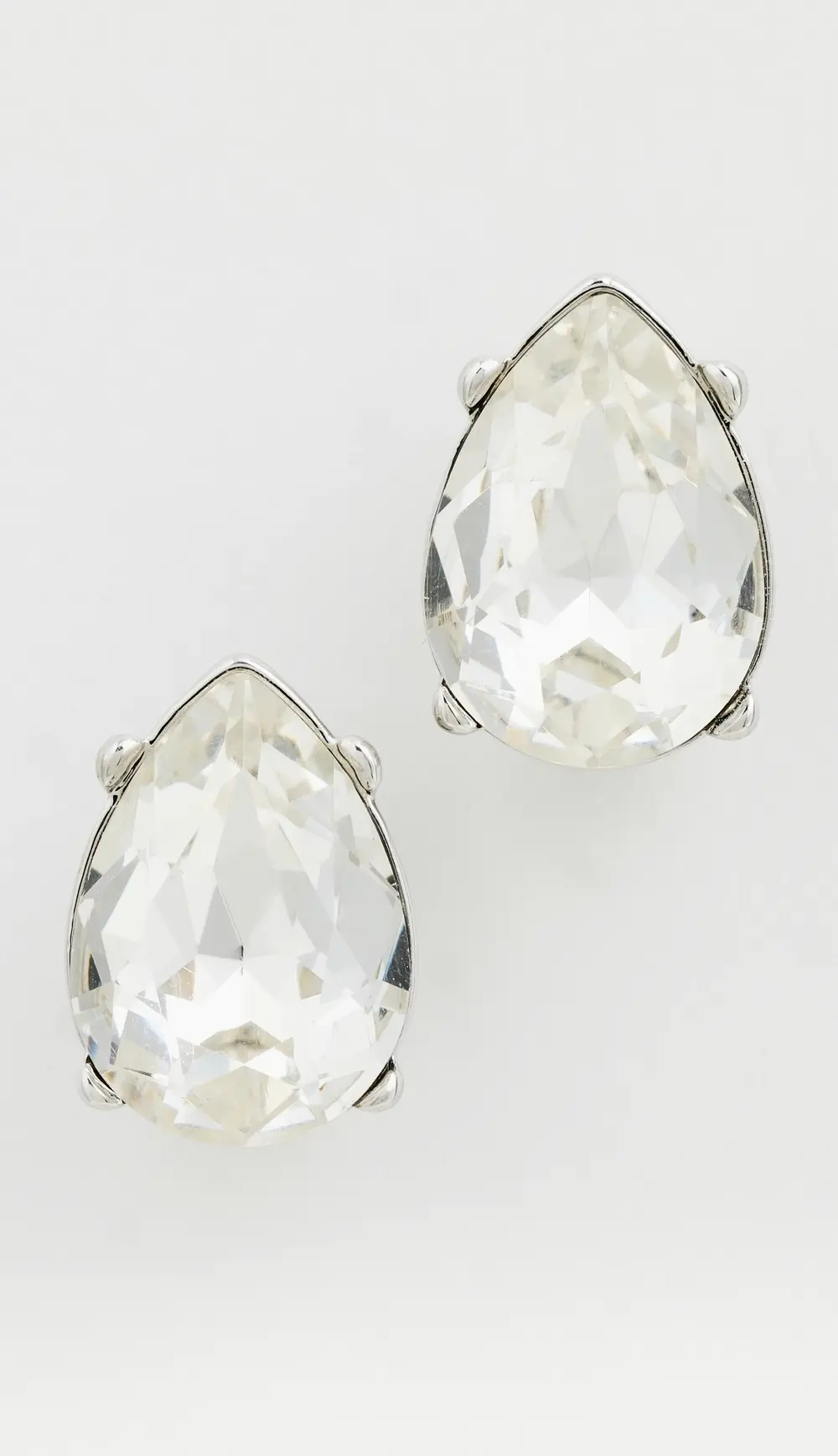 Kenneth Jay Lane Silver Crystal Teardrop Pierced Earrings