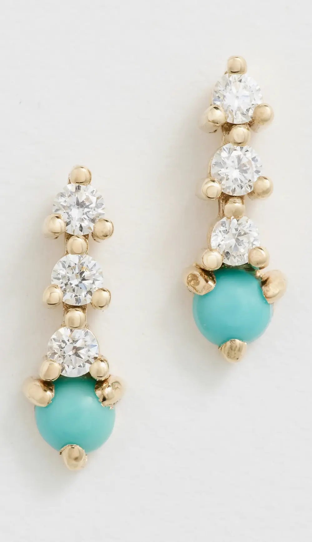 Zoe Chicco 14k Gold Diamond Drop Tennis Earrings with Prong Set Turquoise