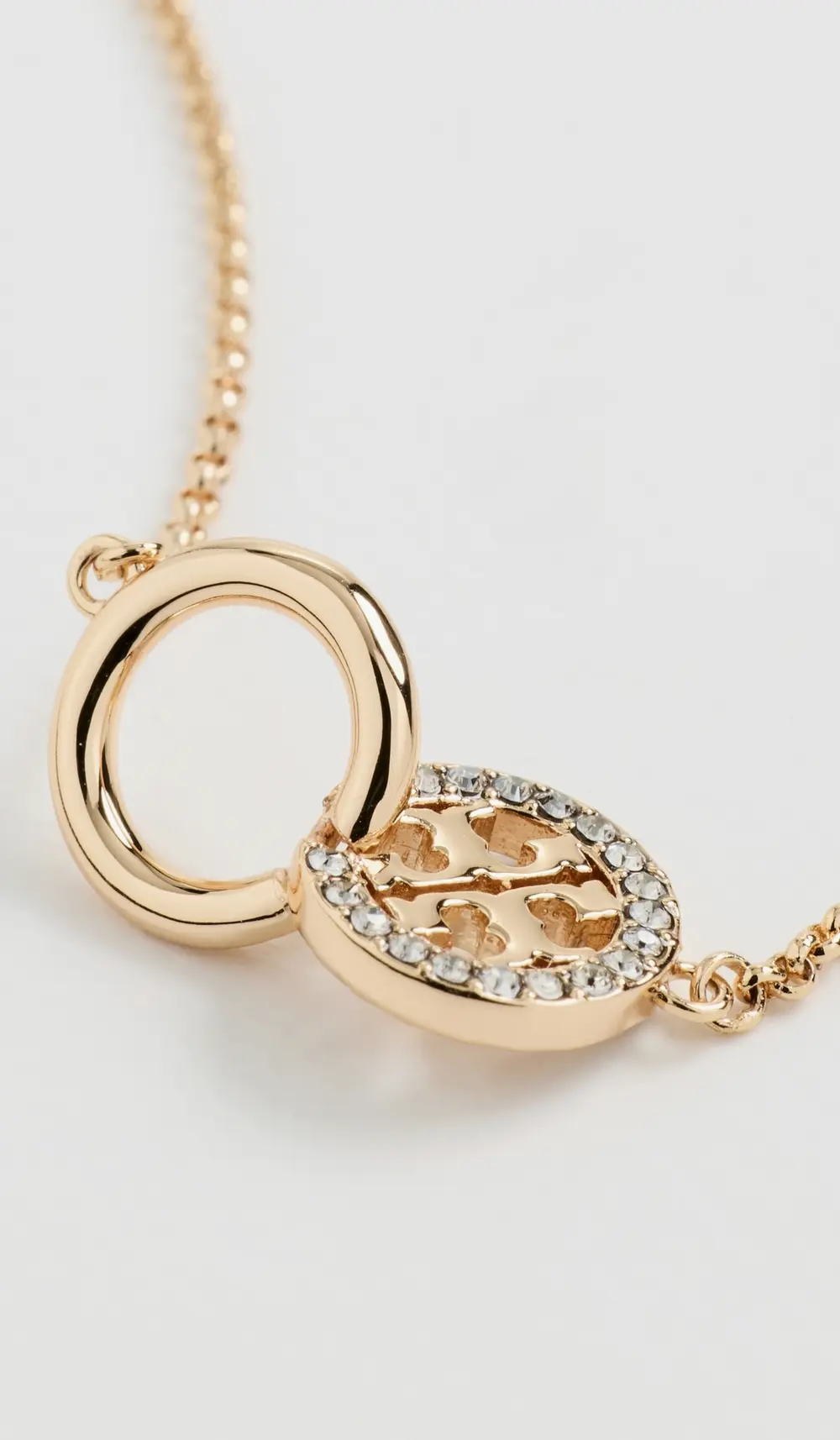 Tory Burch Icon Pavé Interlocking Pendant Necklace