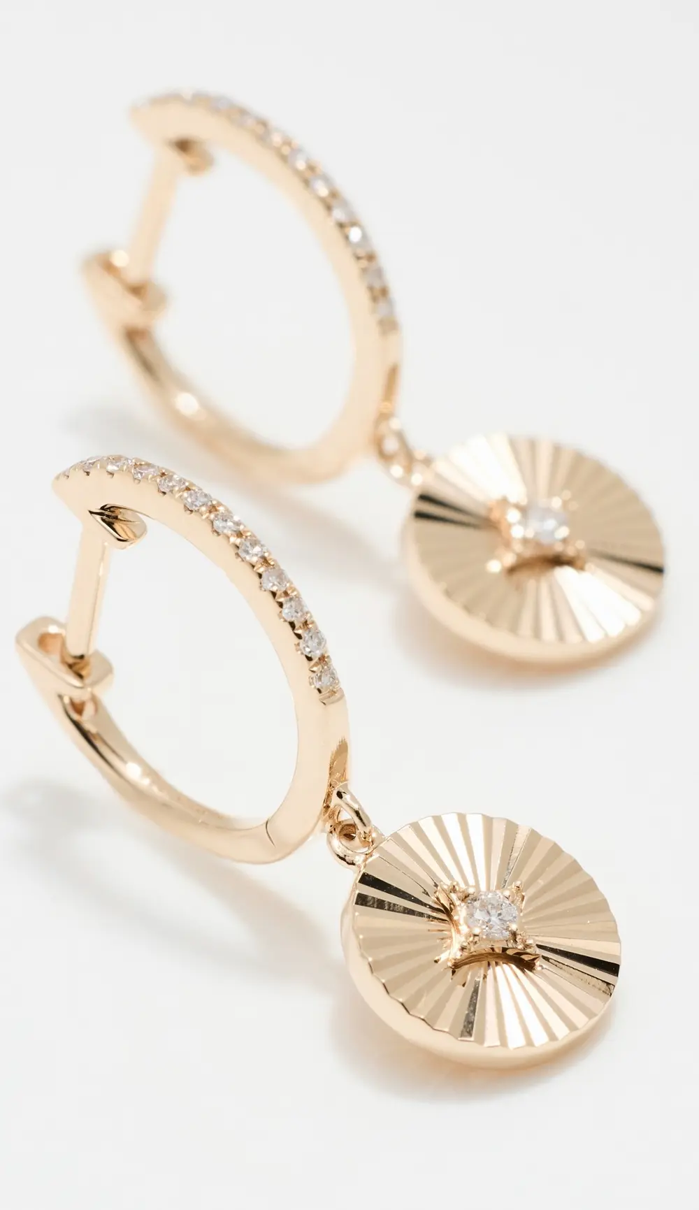 EF Collection 14k Gold & Diamond Fluted Disc Drop Huggies