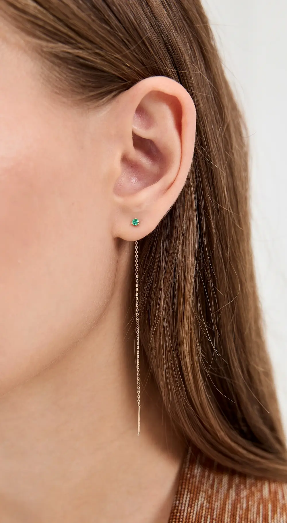 Zoe Chicco 14k Gold Prong Set Emerald Threader Earrings