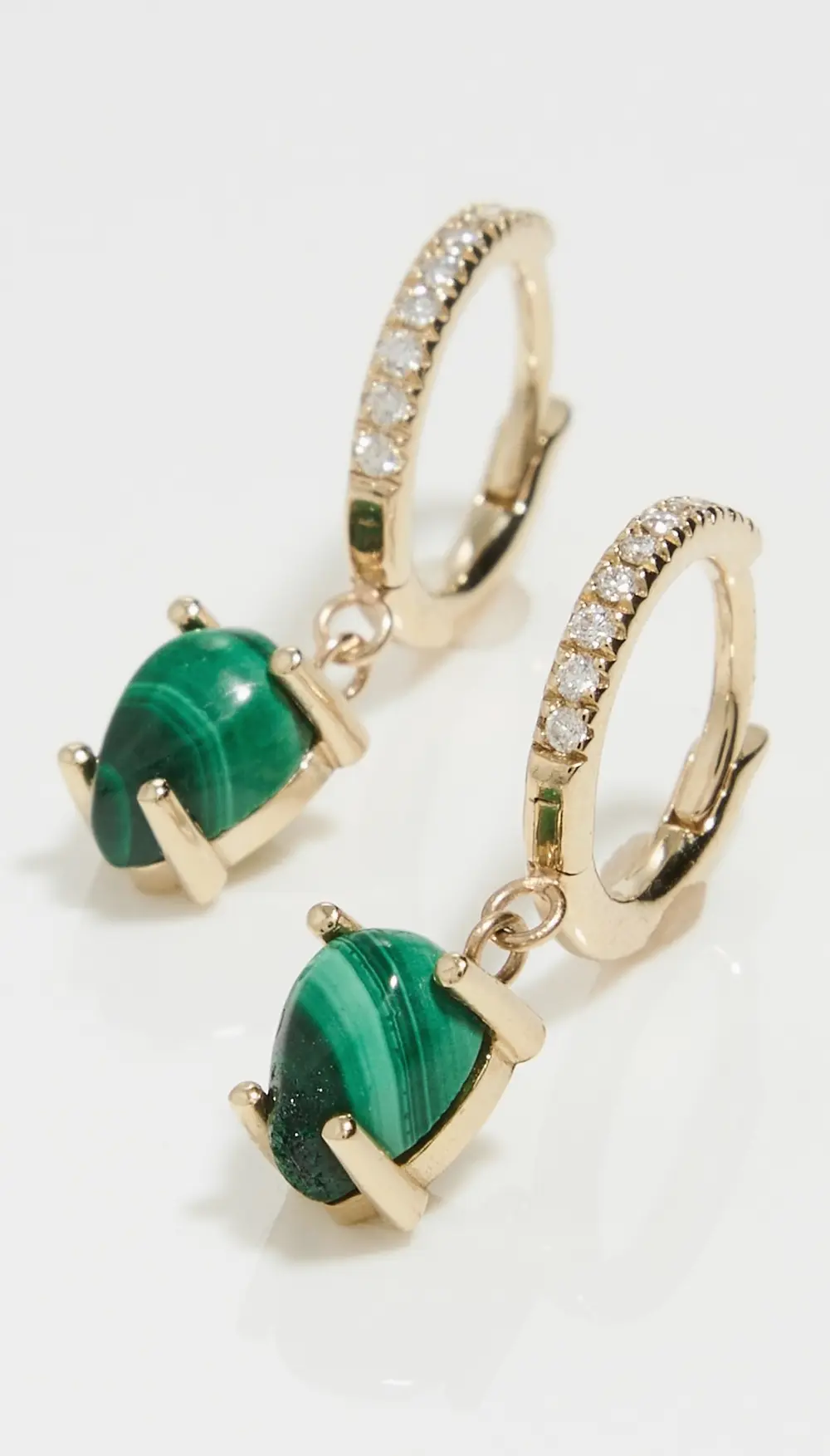 Zoe Chicco 14k Gold Pav Huggie Hoops with Pear Cut Malachite