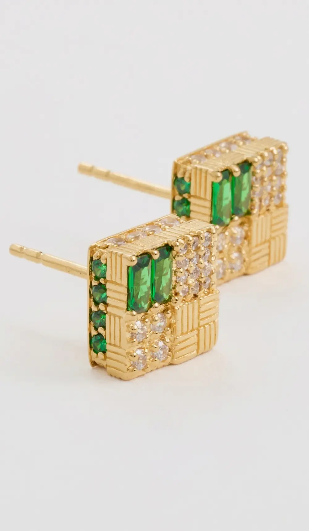 Gwen Beloti Woven Chunky Cube Emerald Stud Earrings