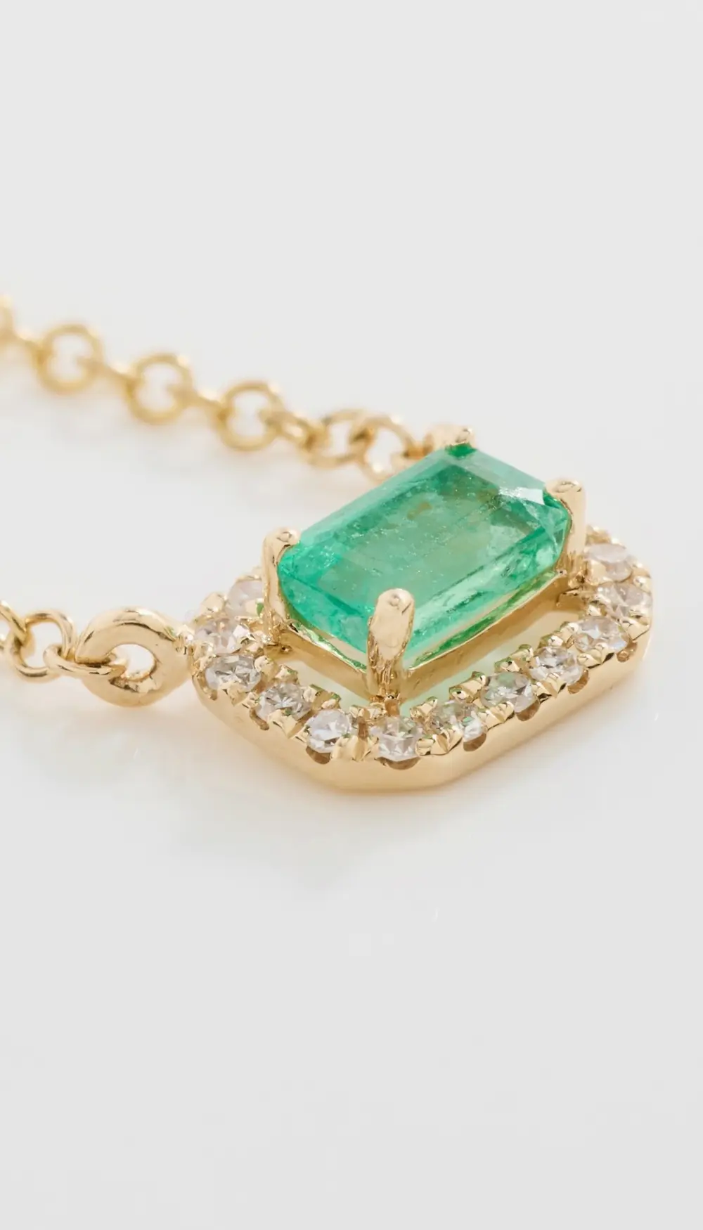 SHAY 18k Emerald & Diamond Halo Necklace On Cable