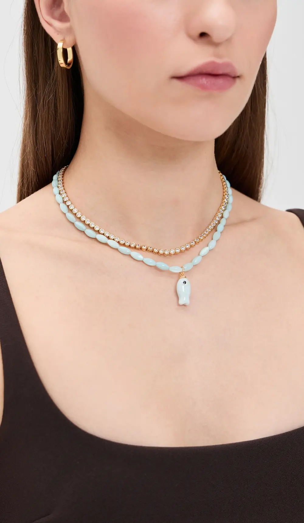 Logan Tay Light Blue Beaded Fish Necklace