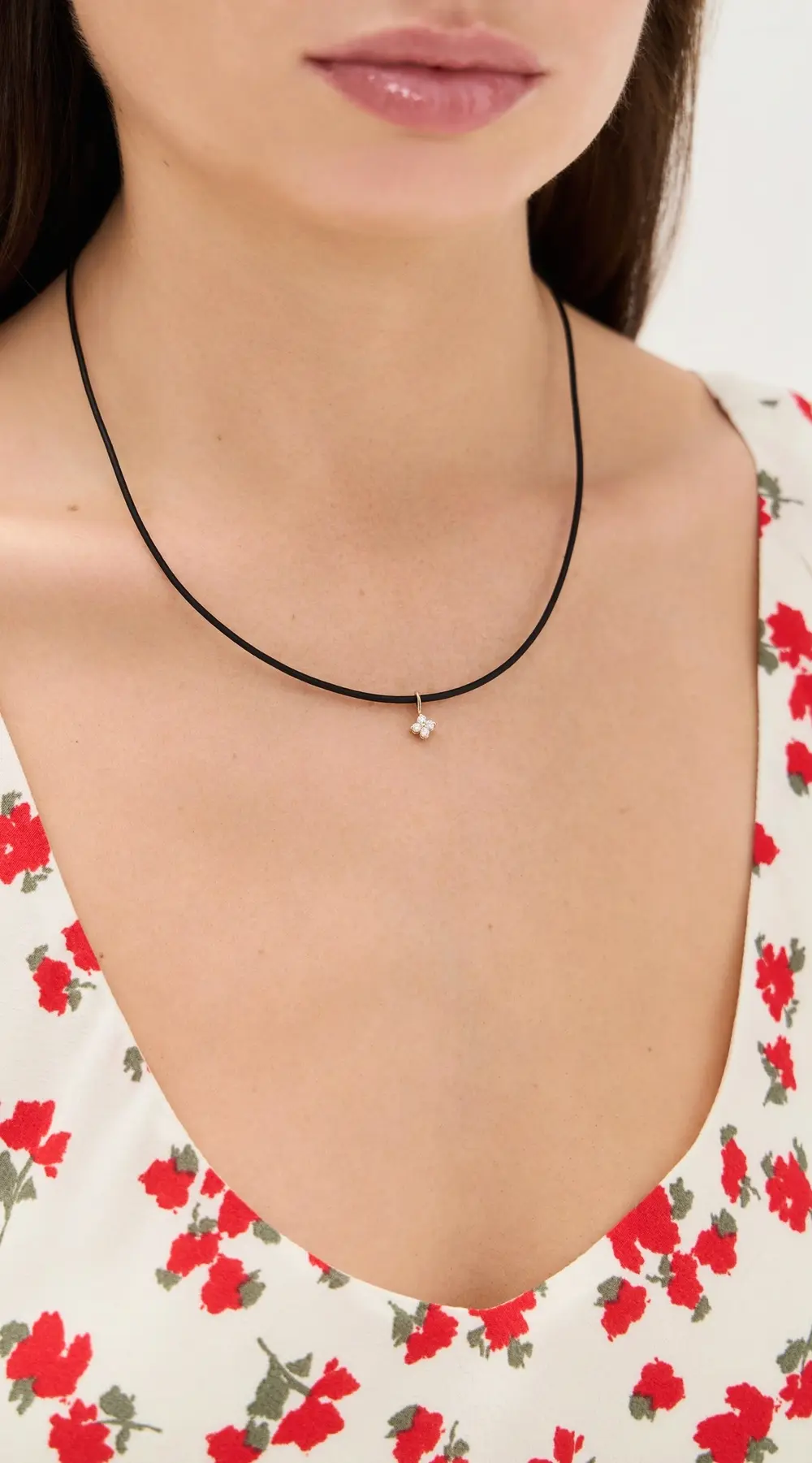 Zoe Chicco 14k Gold Quad Prong Set Diamond Pendant on Black Leather Cord Necklace