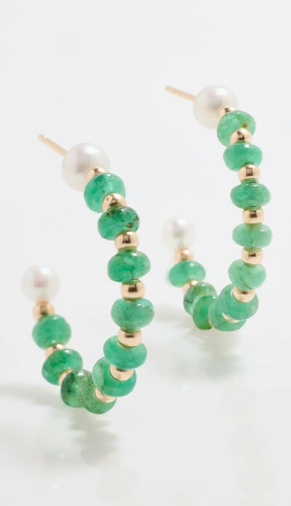 JIA JIA 14k Small Emerald Pearl Bead Hoop Earrings
