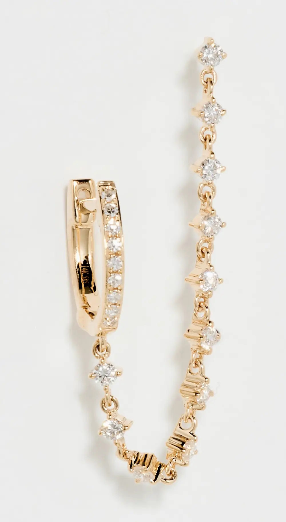 EF Collection Diamond Mini Huggie and Prong Set Chain Stud Earring